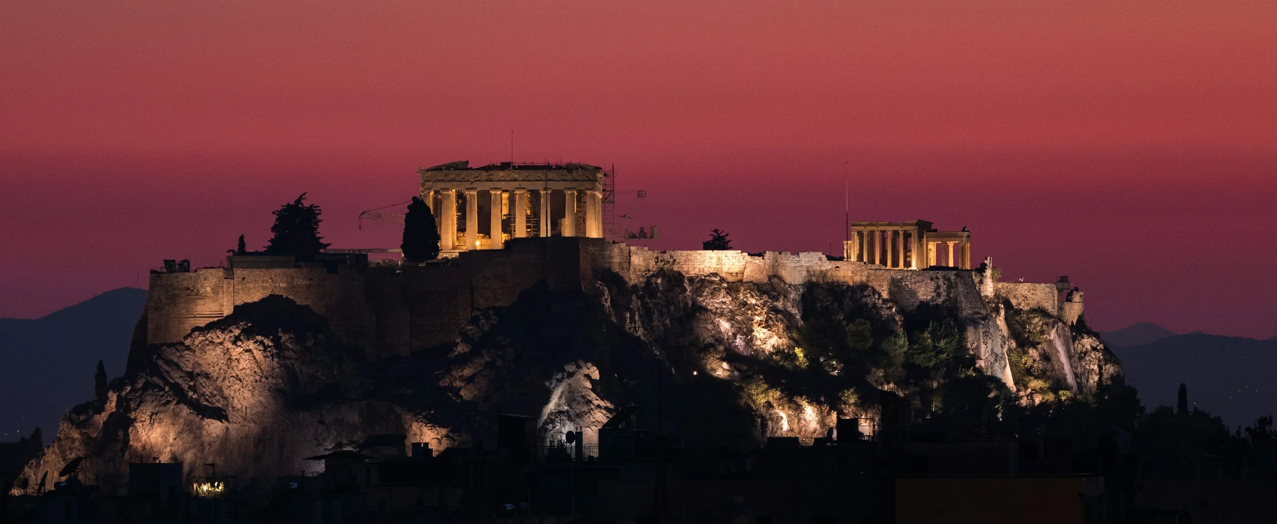 acropolis lit up sunset