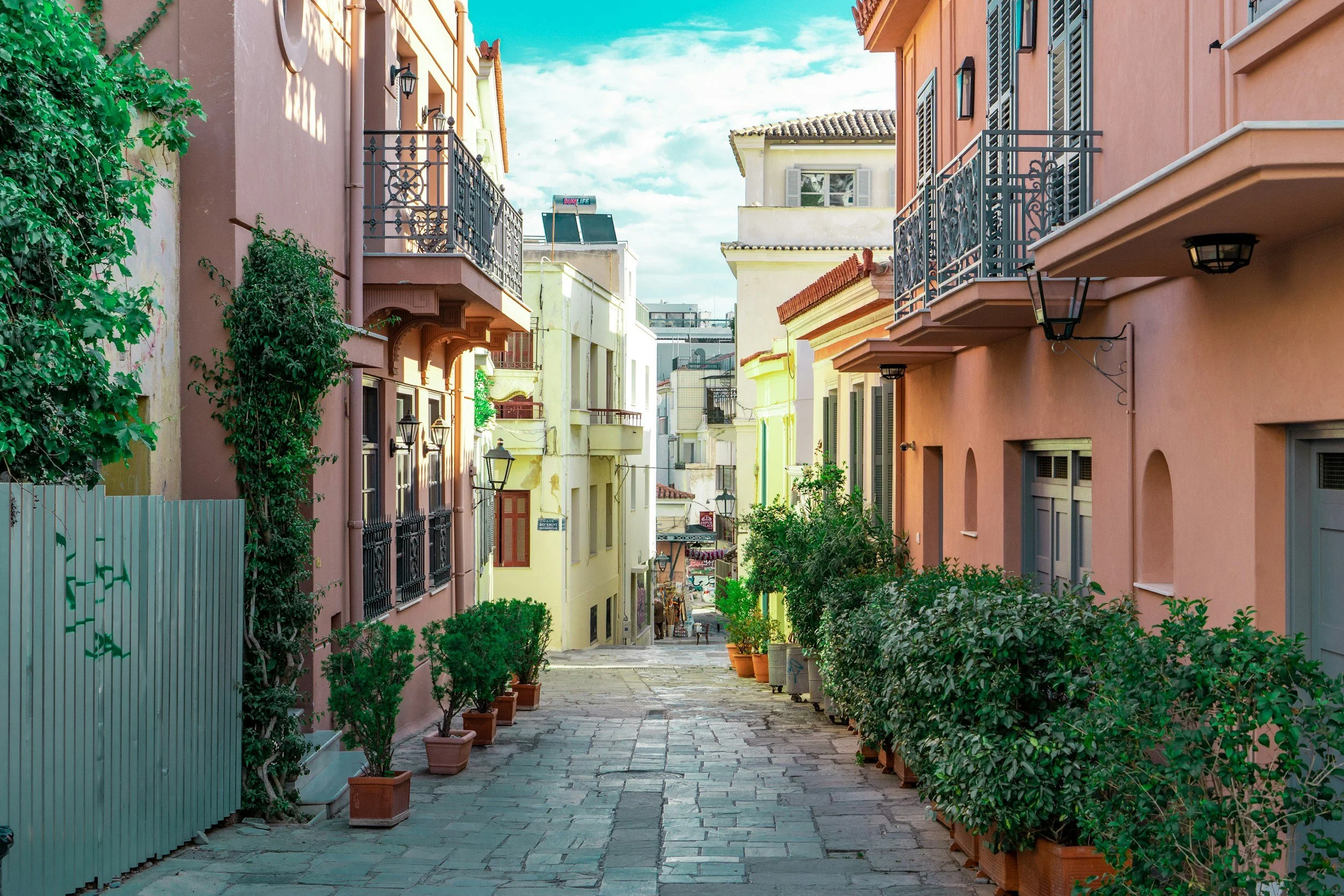 pink houses and streets athens