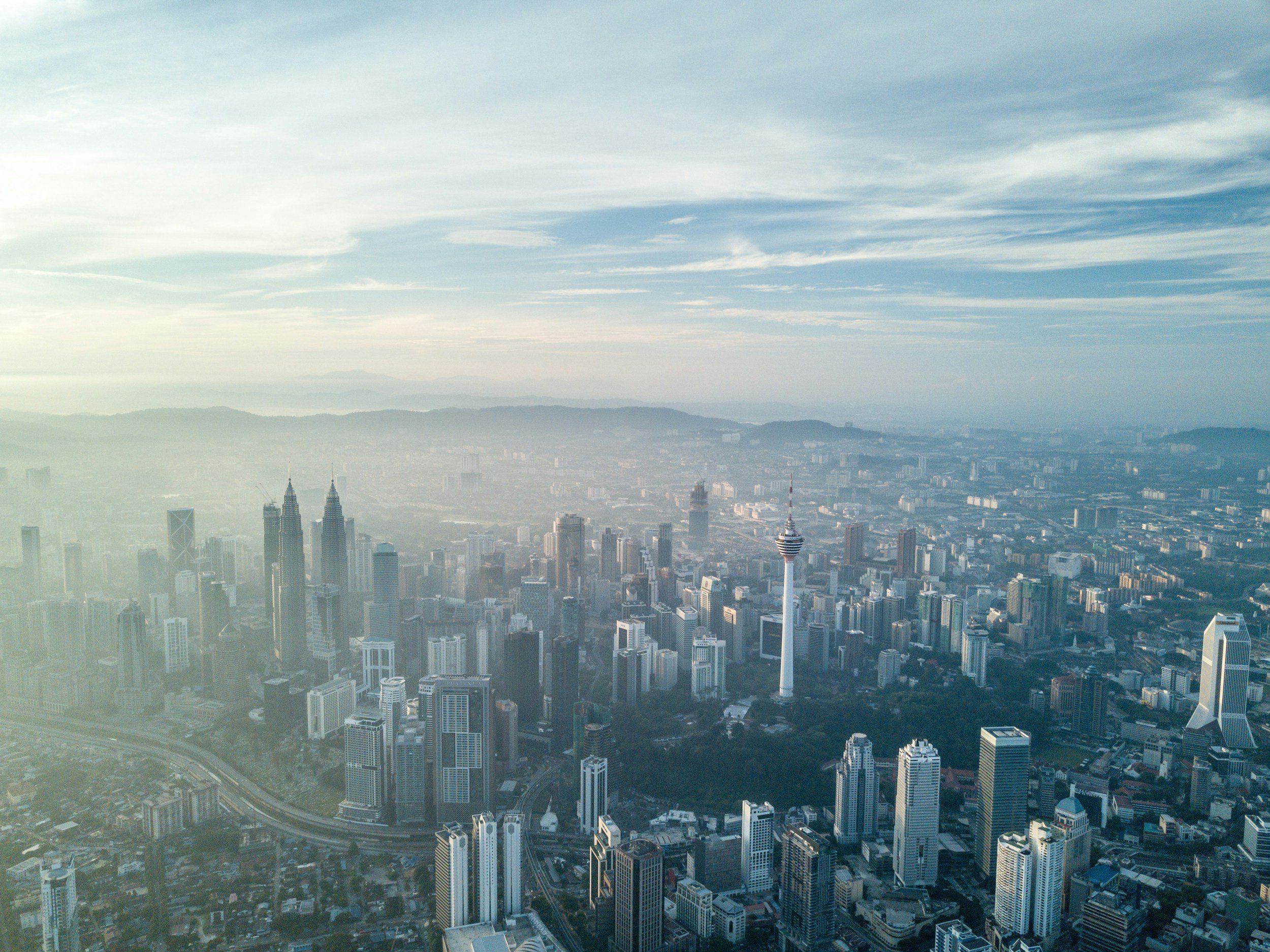 kualur lumpur skyline on a blue sky day