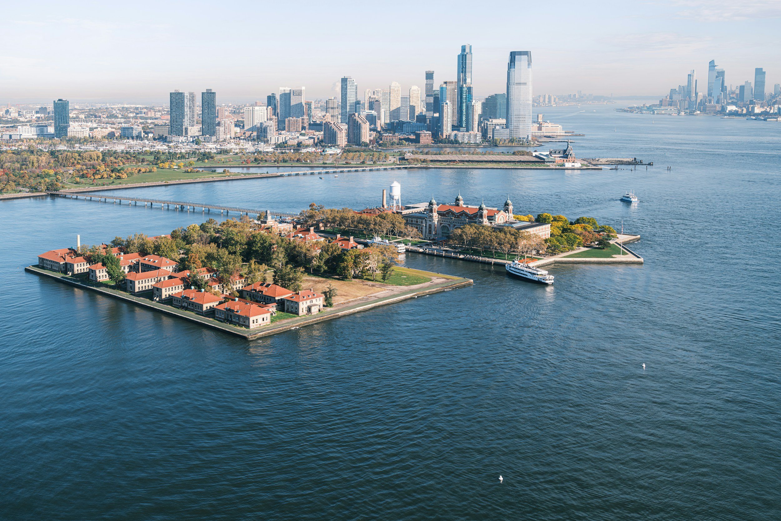 ellis island new york, shot from above in the daytime