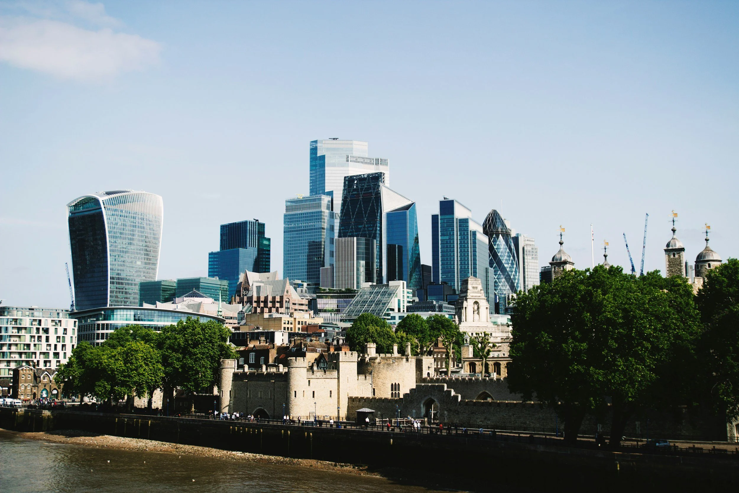 city of london buildings and skyscrapers in the sun
