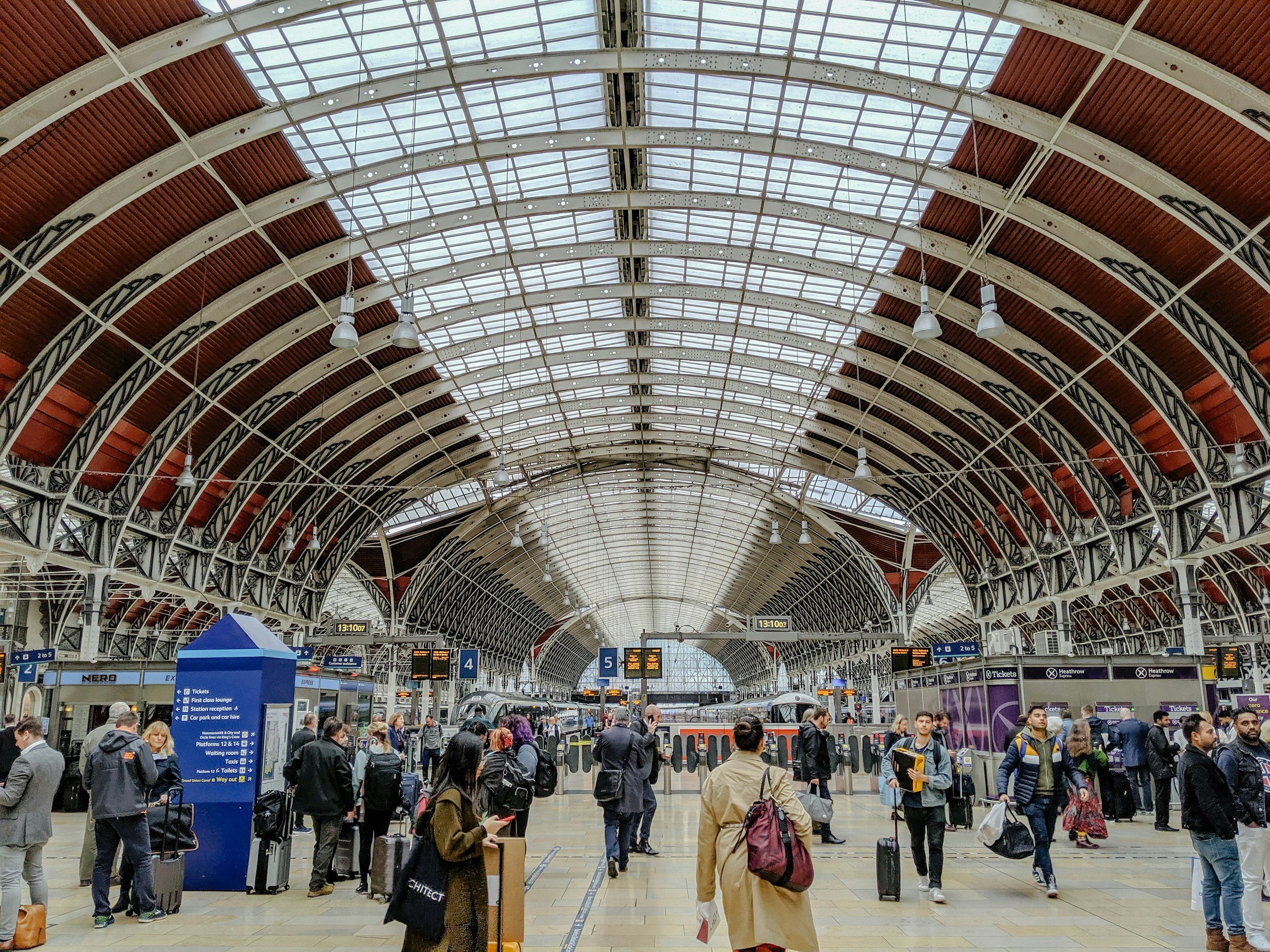 platforms and waiting area for paddington station, london