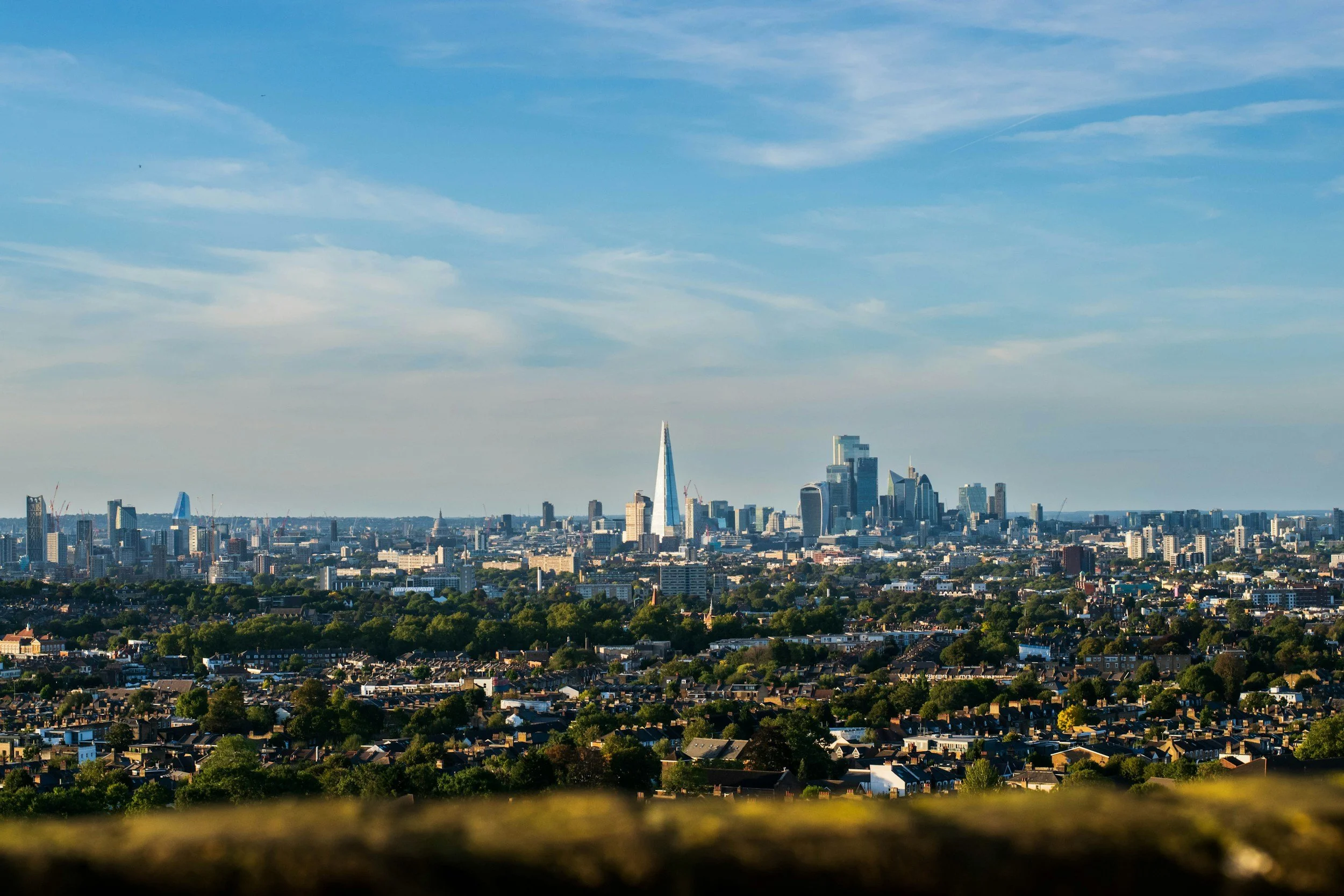 London skyline shot from distance on a summers day
