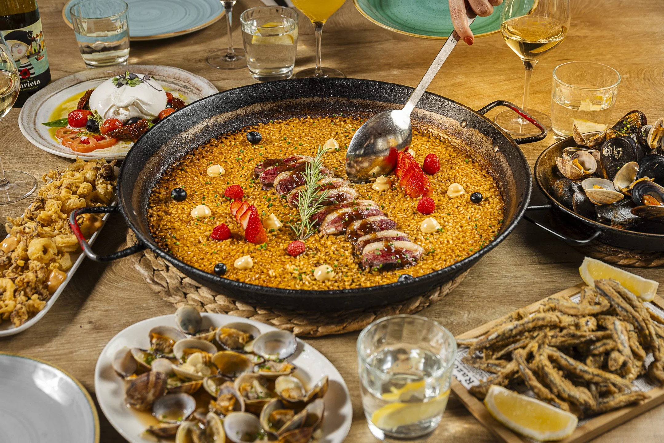 paella and dishes