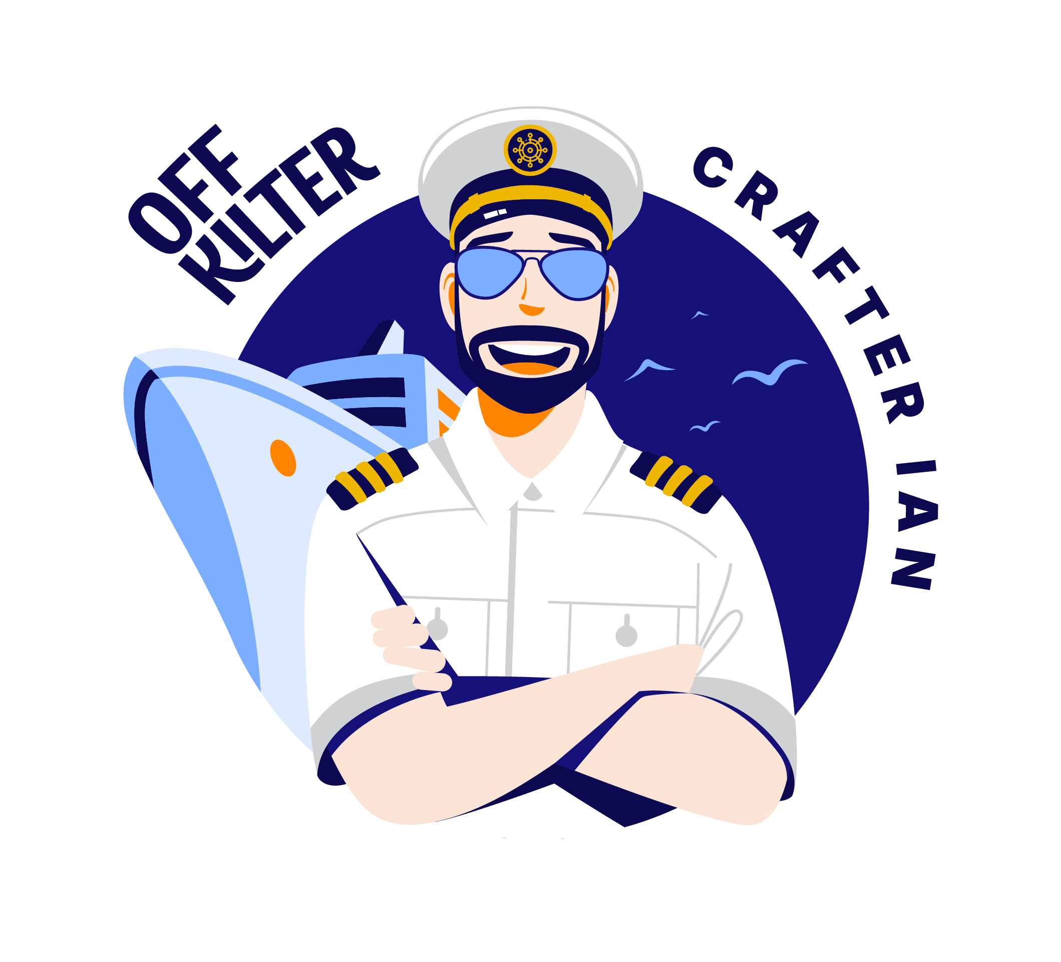Off Kilter Crafter Ian dress up as the caption of a cruise ship