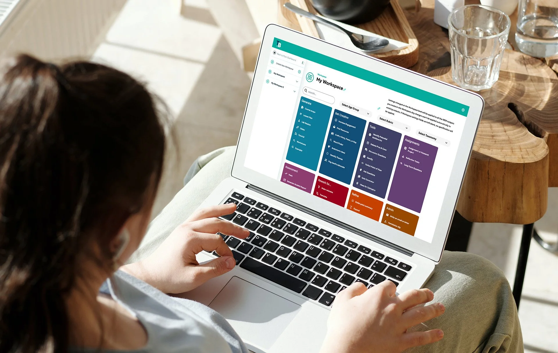 Teacher working on a computer