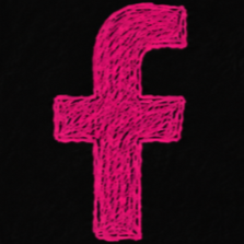 Pink chalk drawing of the Facebook logo on black background.
