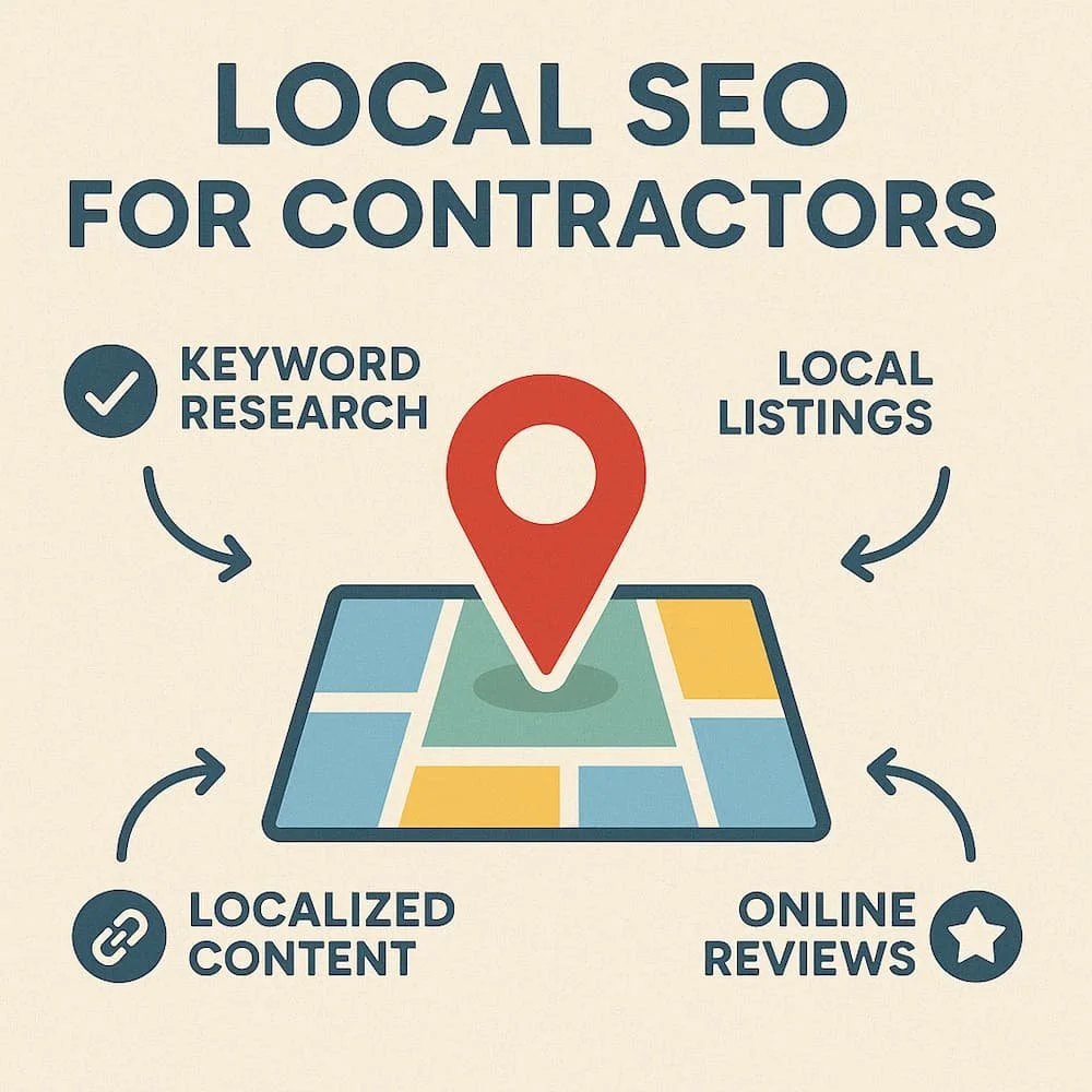 Key SEO factors for contractors including Google Business Profile, site speed, and reviews.