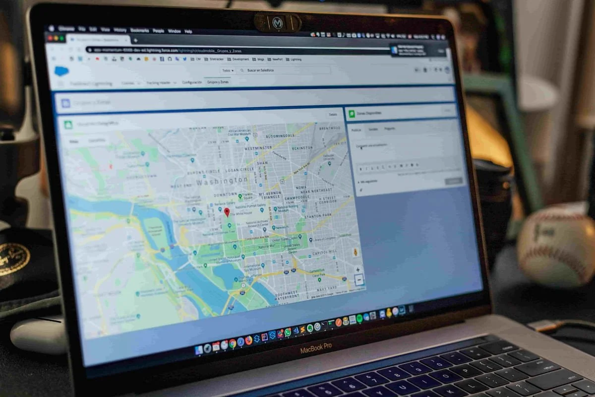 Laptop screen showing Google Maps location for local SEO optimization.