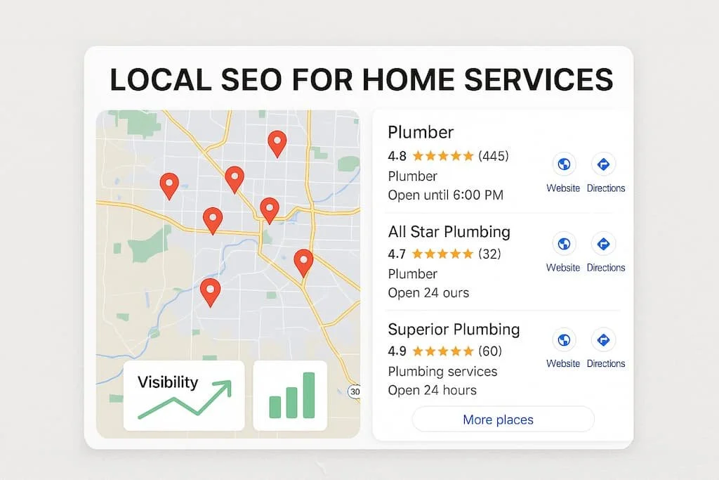 Local SEO map optimization for home service companies showing improved visibility in Google’s local 3-pack.