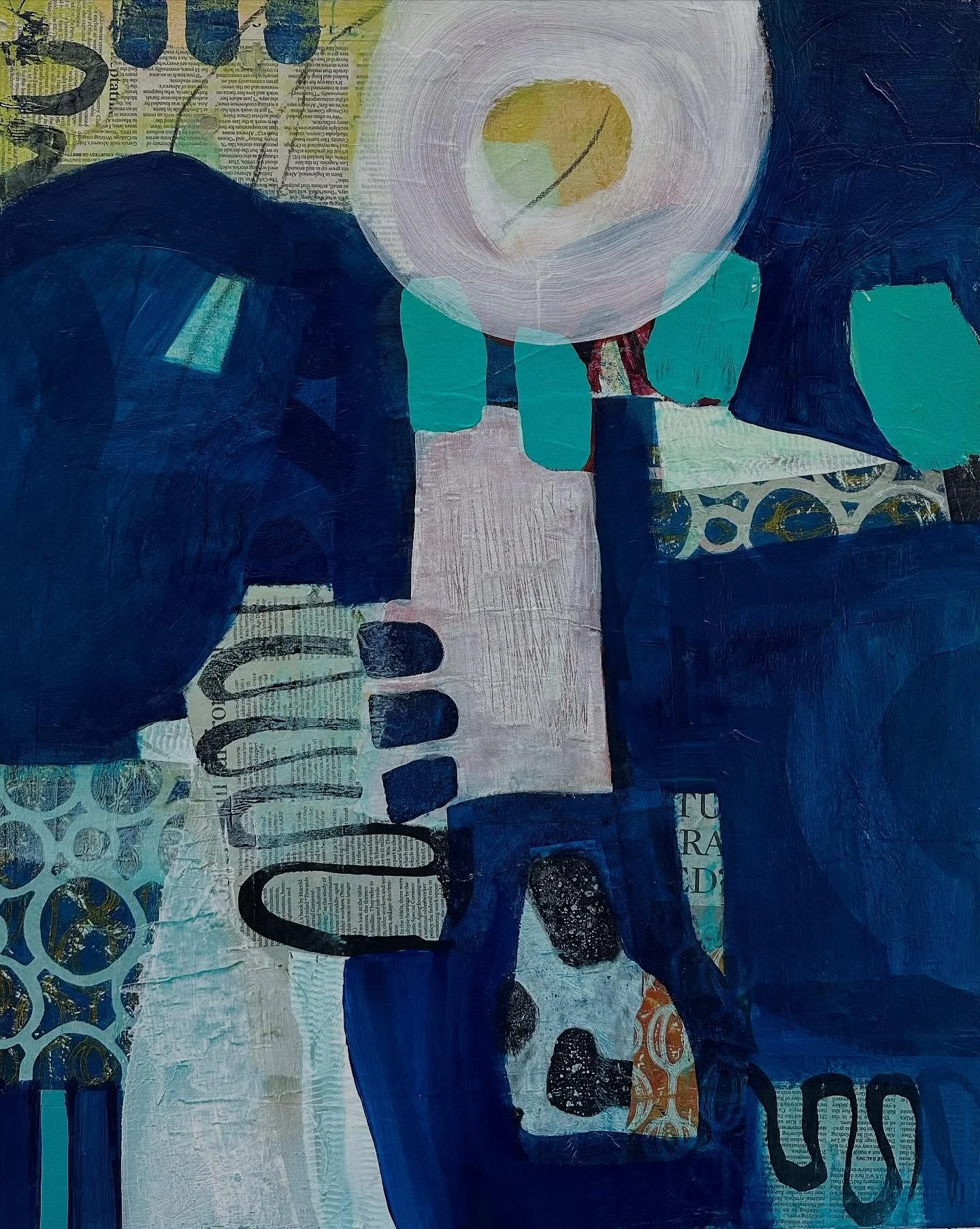 Took the red out. A bit more mellow. What do you think? #jojoart #mixedmediacollage #blue #interiordesign #abstract