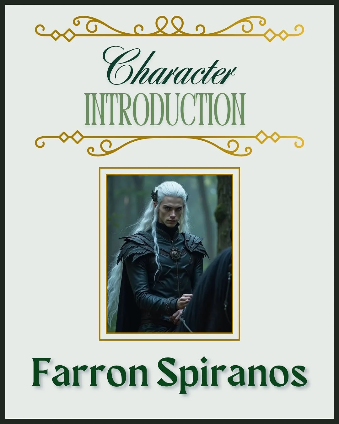 Another character introduction! 
Farron Spiranos, high druid of the Windillu Forest.

Farron is a man of peace and nature who was forced to become a fighter to protect his people. He would die for his forest, his friends, and his faith.