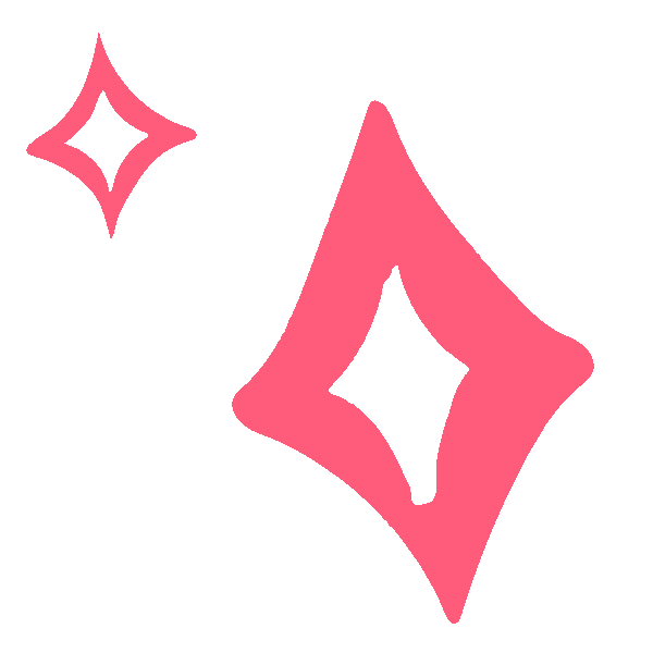 Two pink sparkling star graphics, one larger and one smaller, with a minimalist design on a white background.
