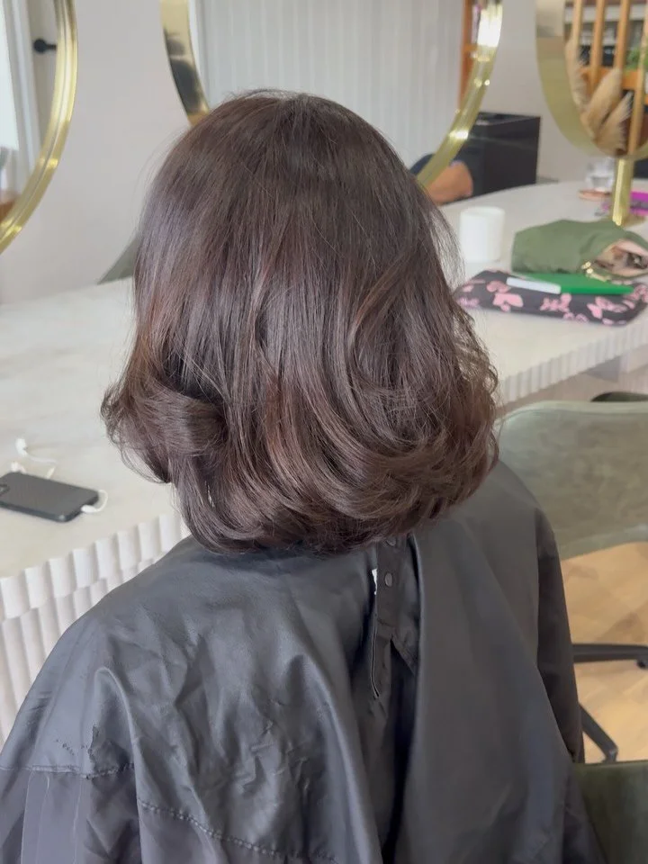 We call this &lsquo;OLD MONEY CHOCOLATE&rsquo; Loving this transition from long, brassy tired to bouncy bob with warm chocolate hues 🍫🤩
Colour - @_hairbymelswu_ 
Cut-Jo