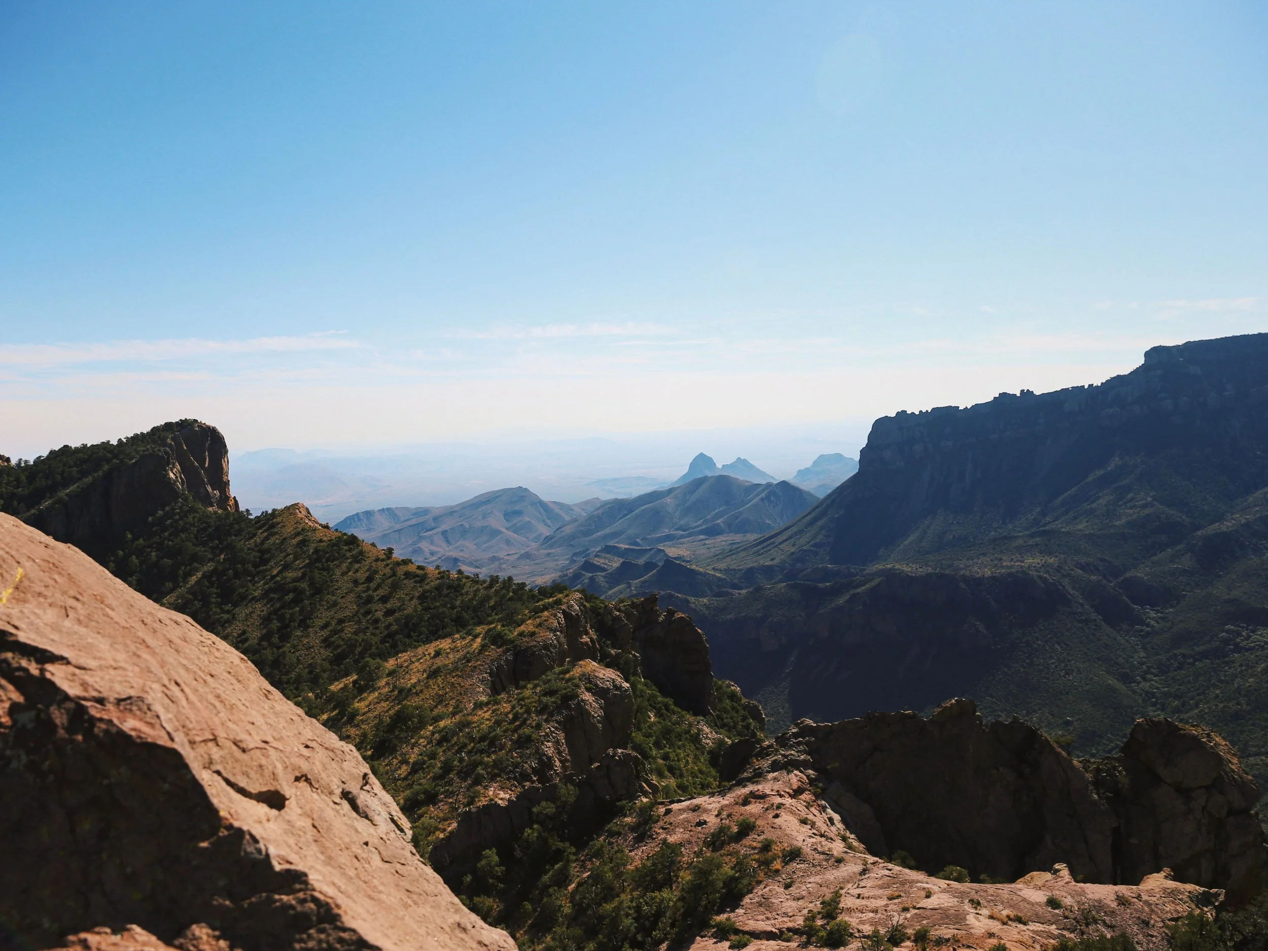 Wide view of the mountains and desert landscape of Big Bend, Texas -- online therapy available throughout Texas at Seek the Sun Psychotherapy.