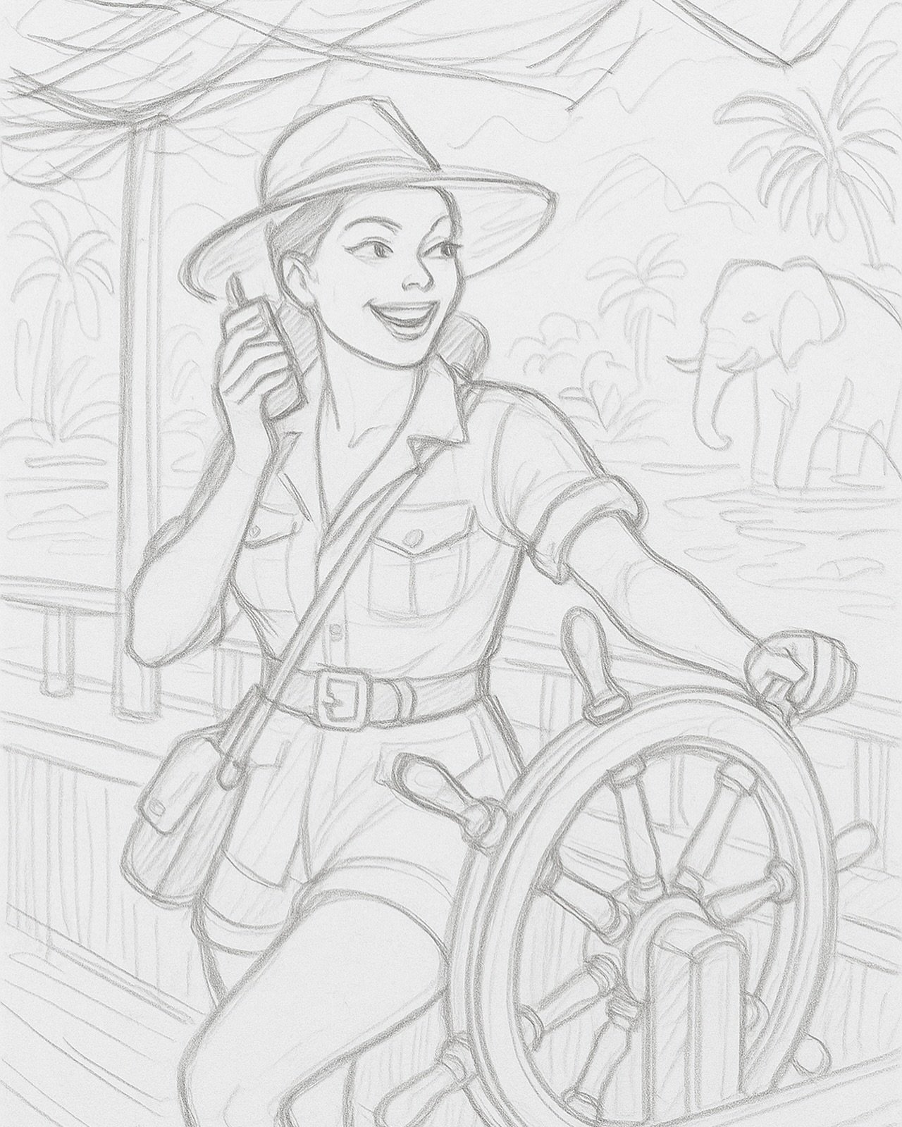 Here&rsquo;s a concept rough sketch for the cover of The Skipper Gazette, a Jungle Cruise-inspired magazine. This publication will feature pulp-style adventure stories and tongue-in-cheek &ldquo;news&rdquo; straight from the heart of the jungle&mdash