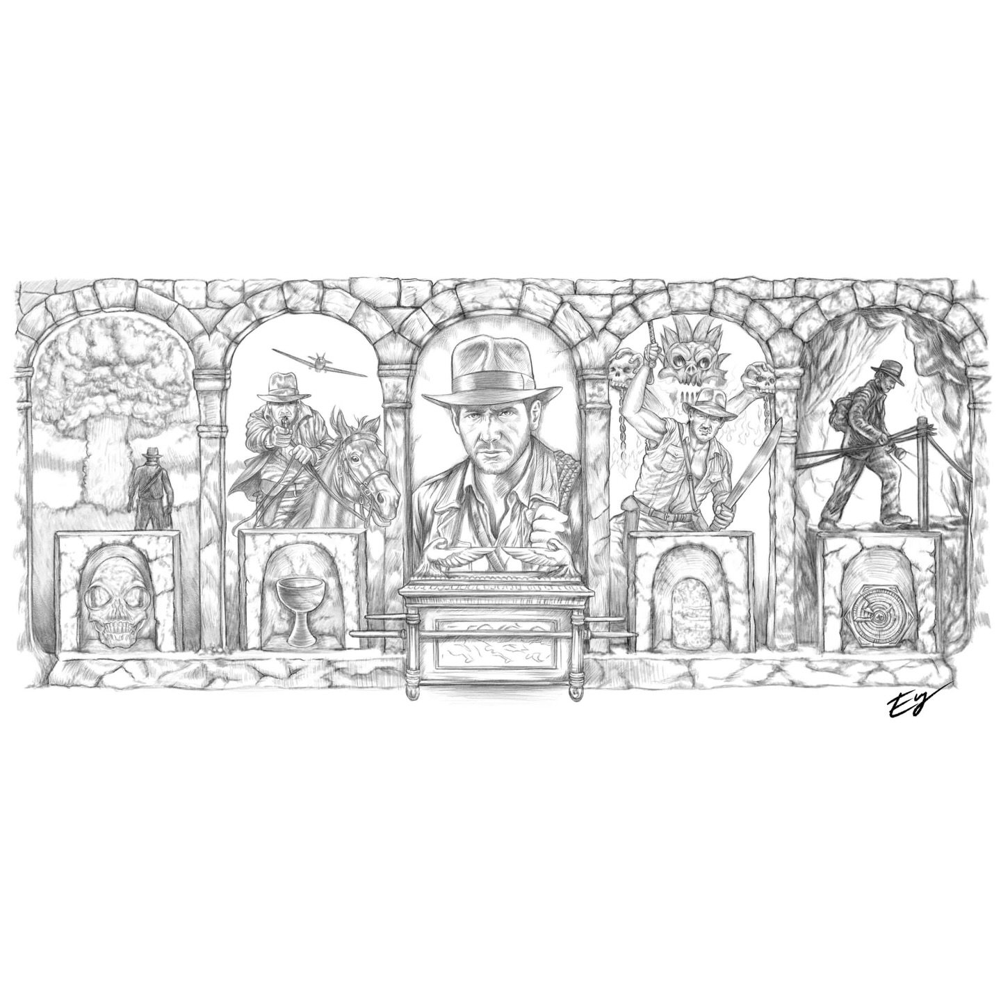 Days of sketching. Little to no sleep. A whole lot of love for the adventure.

This piece is a halfway complete with the moments that made me fall in love with these films in the first place: iconic scenes, legendary artifacts, and that unmistakable 