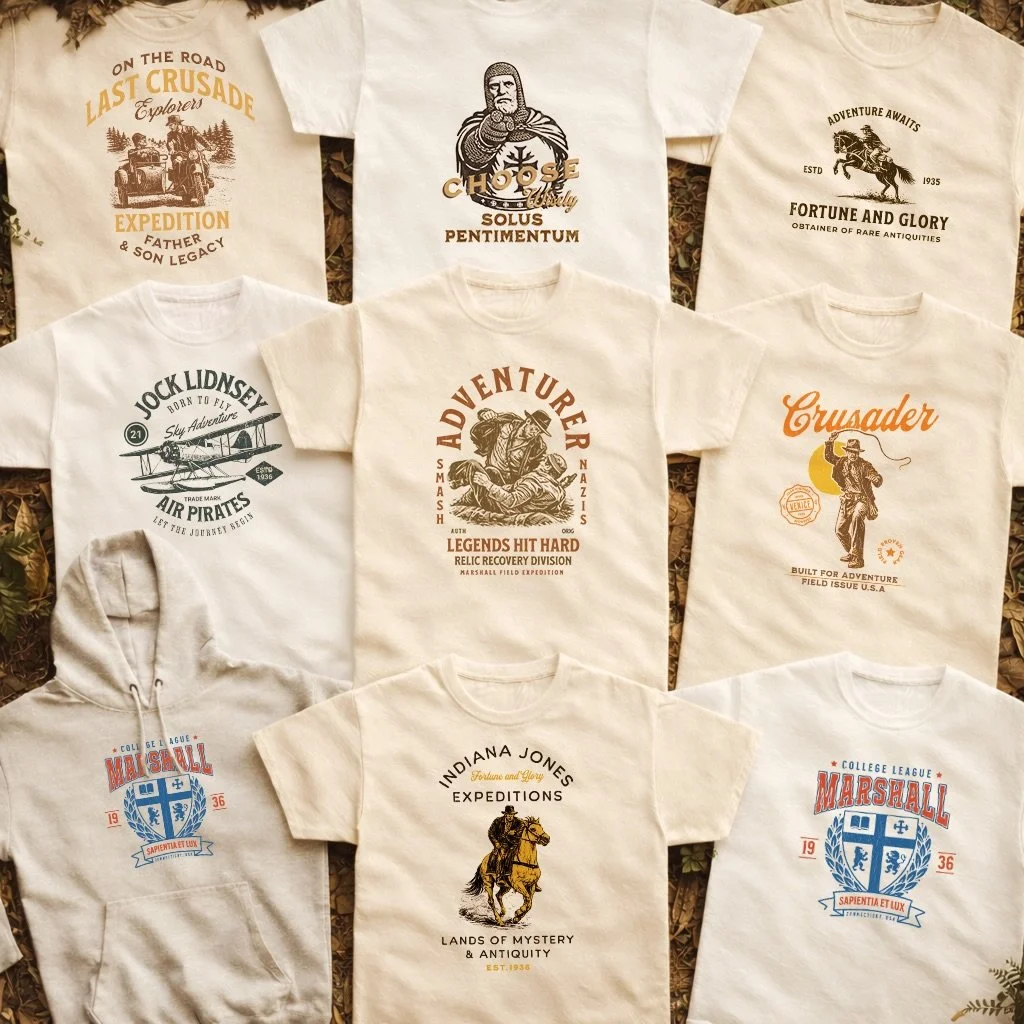 Been deep in shirt design lately, and I kept noticing the same thing...there&rsquo;s a real gap when it comes to Indiana Jones tees. A lot of what&rsquo;s out there leans toward heavy inks on black shirts, loud contrast, and designs that feel more li