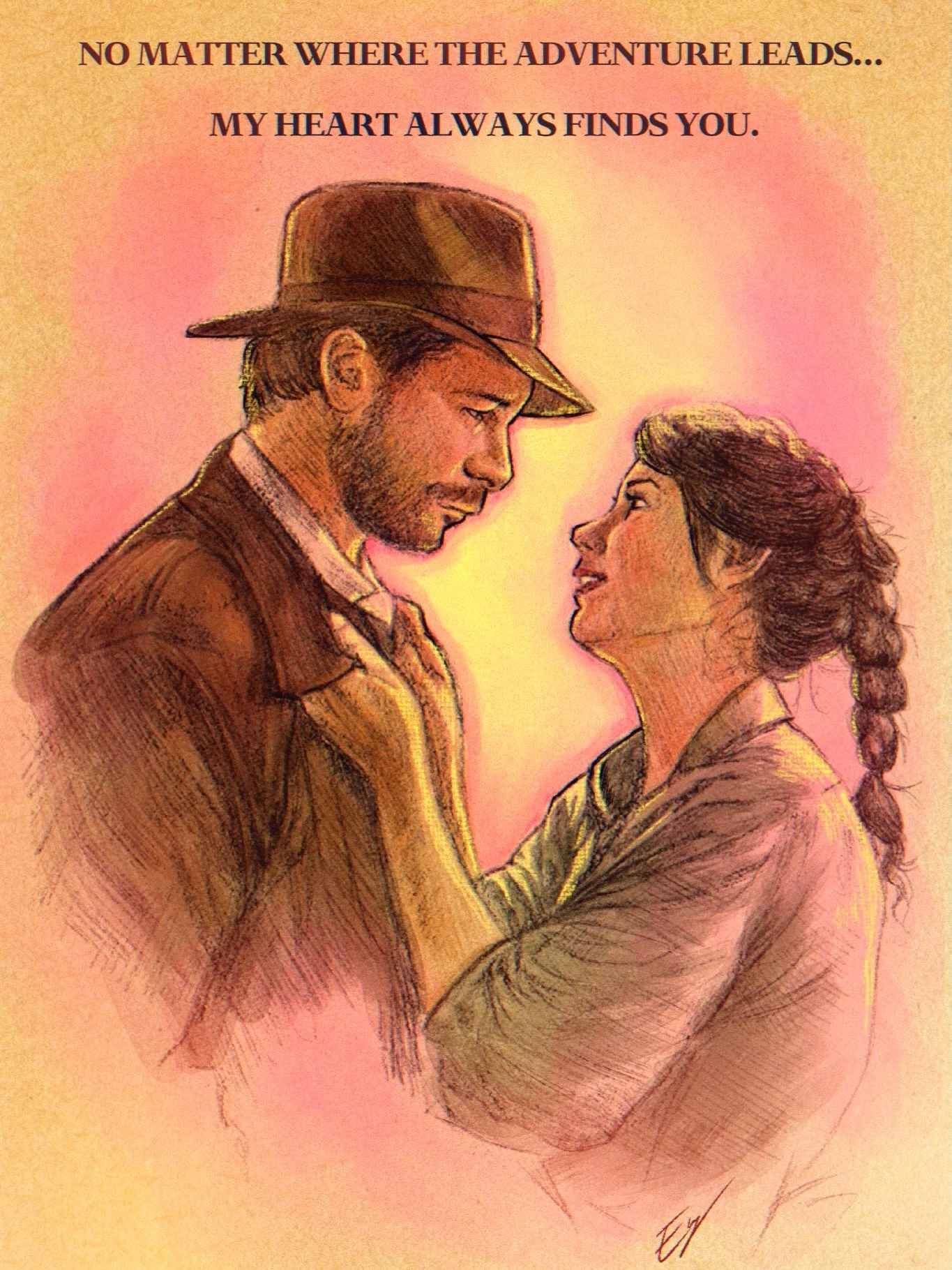 February is here, and Valentine&rsquo;s Day is just around the corner.
So I sketched this as a small reminder that the greatest adventures aren&rsquo;t about fortune or glory&hellip;they&rsquo;re about who&rsquo;s beside you when the path gets rough.