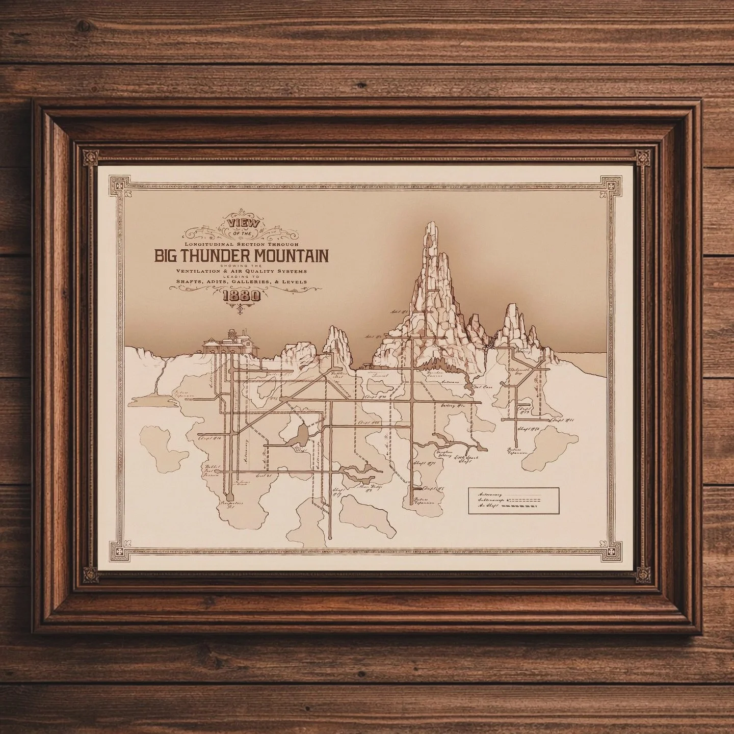 Deep in the desert, the legend lives on&hellip;
I&rsquo;ve recreated the Big Thunder Mountain map with every detail brought back to life. Now available in my shop, link in bio. #thundermountain #disneyland #bigthundermountainrailroad #frontierland #p