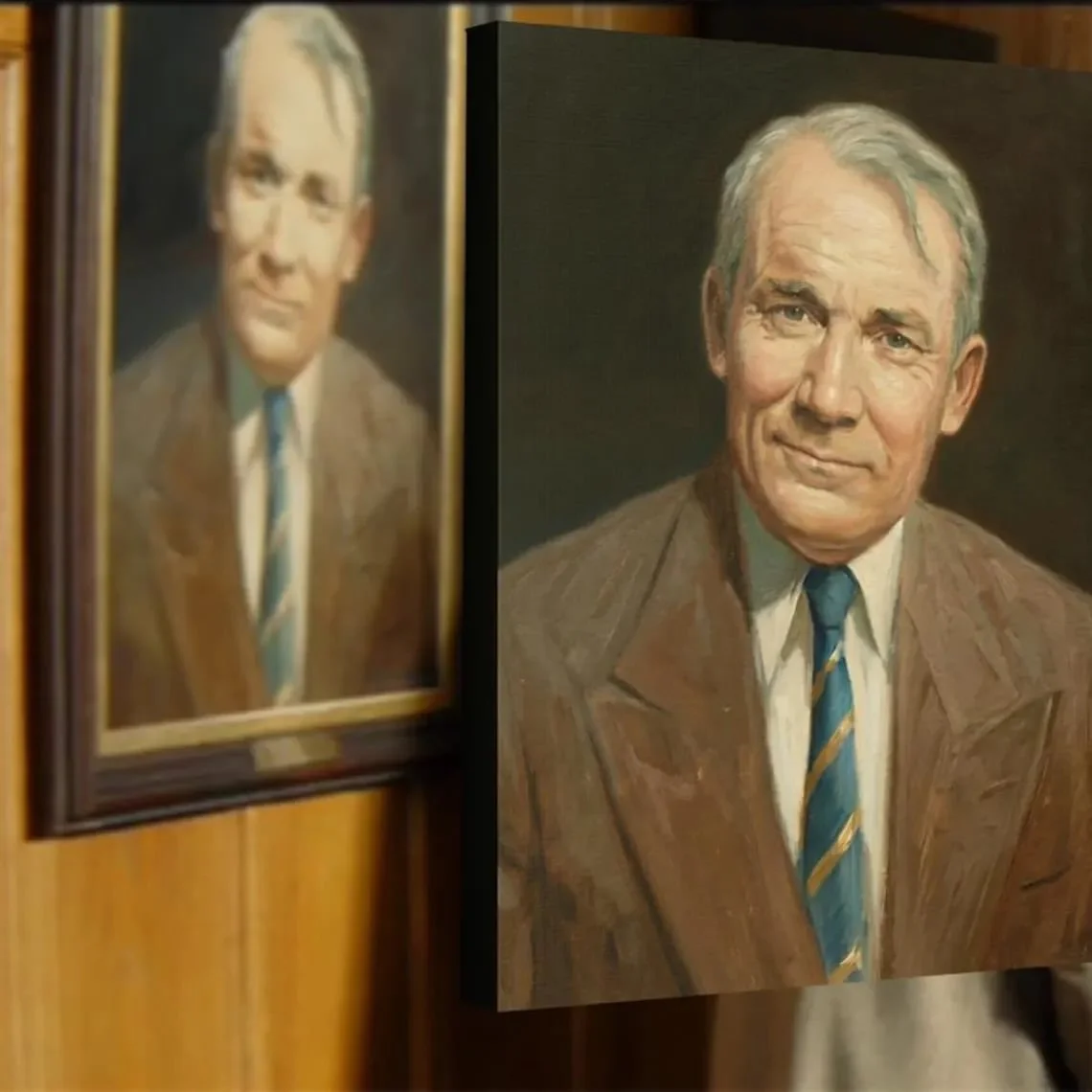 Seen hanging in Marshall College in Indiana Jones and the Kingdom of the Crystal Skull, this replica portrait of Marcus Brody is now available as a stretched canvas. Digitally recreated and restored from the original artwork to achieve the highest le