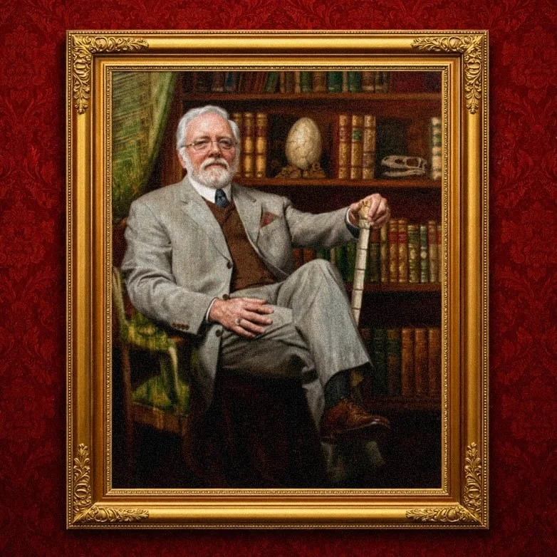 John Hammond Portrait Stretched Canvas, now available in the Lost Delta Outpost. Upscaled in Photoshop from the original screen reference, fix the lighting and colors and refined with layered oil-paint textures for added depth and realism. With corre