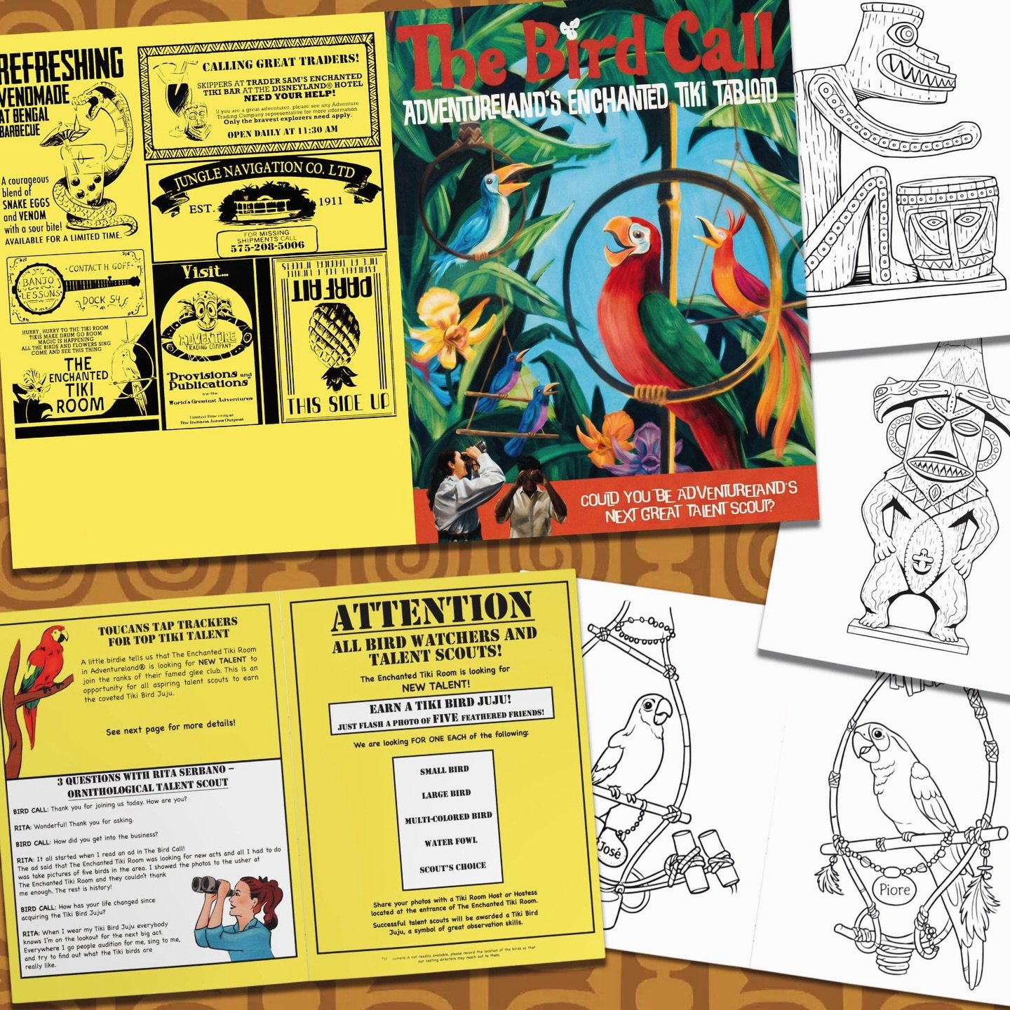 Bird Calls Magazine Replica/ Coloring Book (Inspired by the Adventureland Juju Challenge) available in the shop. 

Step into the spirit of Adventureland with this inspired replica of the Bird Calls Magazine, originally tied to the Juju Challenge from