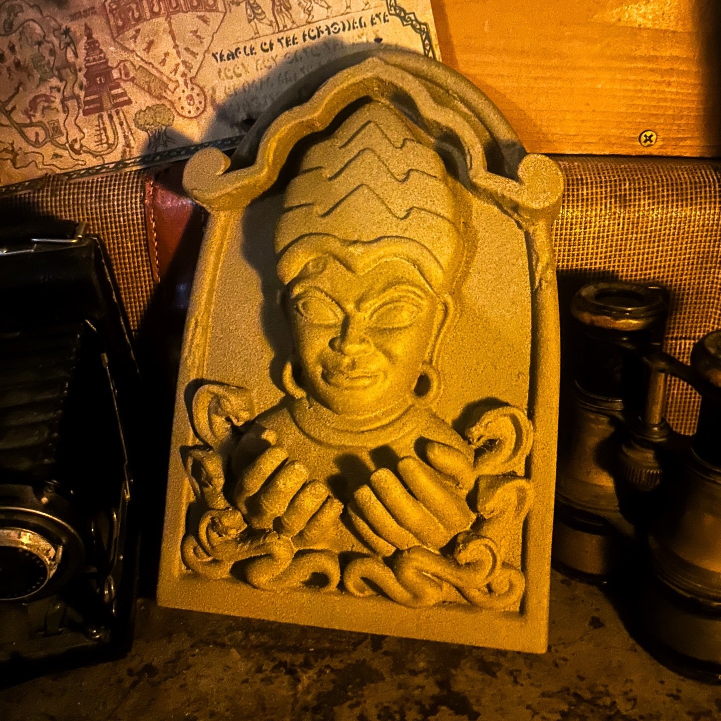 Had an incredible response to these at @lostrelicmarket&hellip;
Now they&rsquo;ve made their way online.

The Mara Tablet&hellip;inspired by the Temple of the Forbidden Eye.

10&rdquo; x 7&rdquo; of weathered stone, carved with the haunting presence 