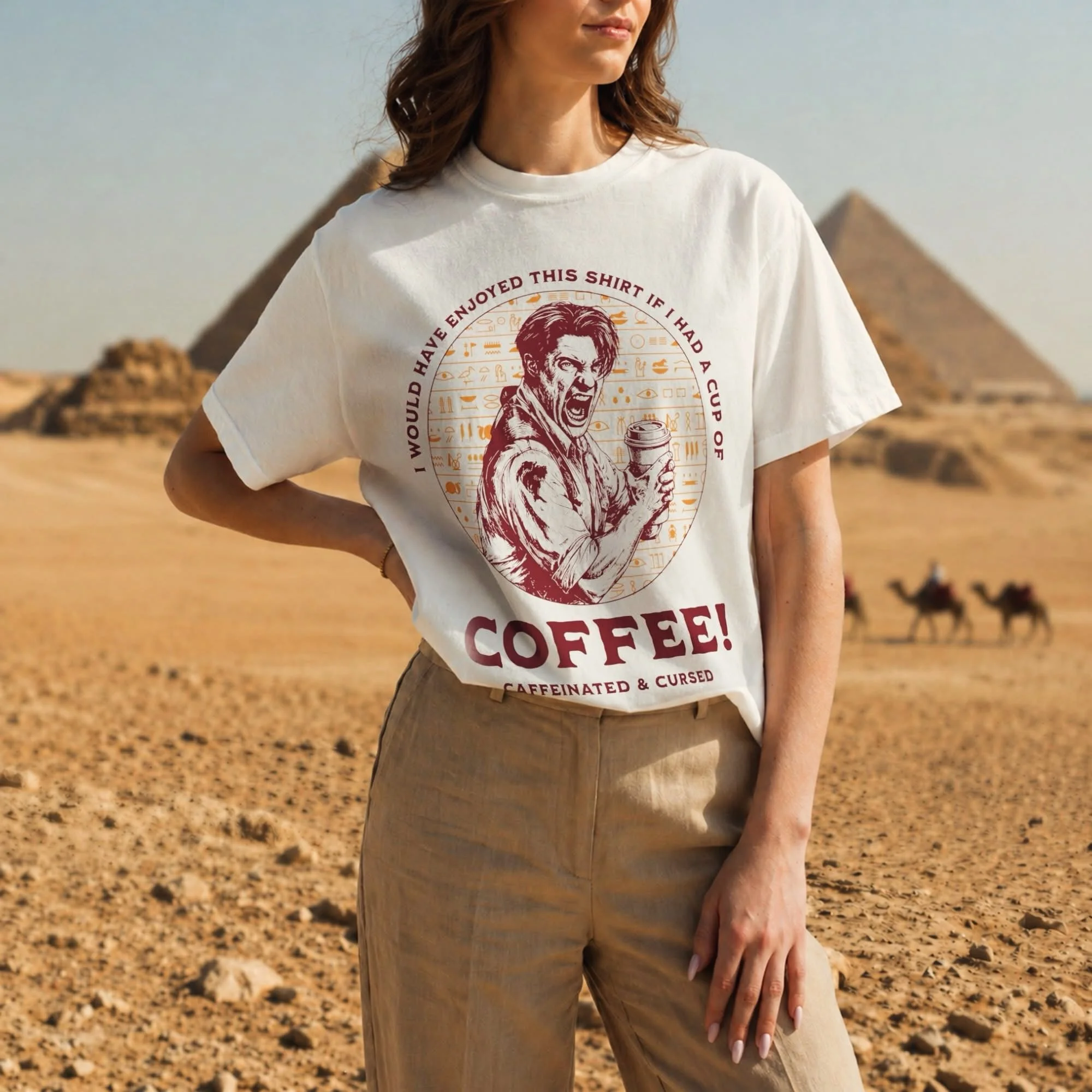 This design is inspired by the unforgettable &ldquo;cup of coffee&rdquo; moment from Revenge of the Mummy: The Ride...reimagined as a vintage graphic you can wear every day. Available now in the Etsy shop.

Because nothing says survival like outrunni