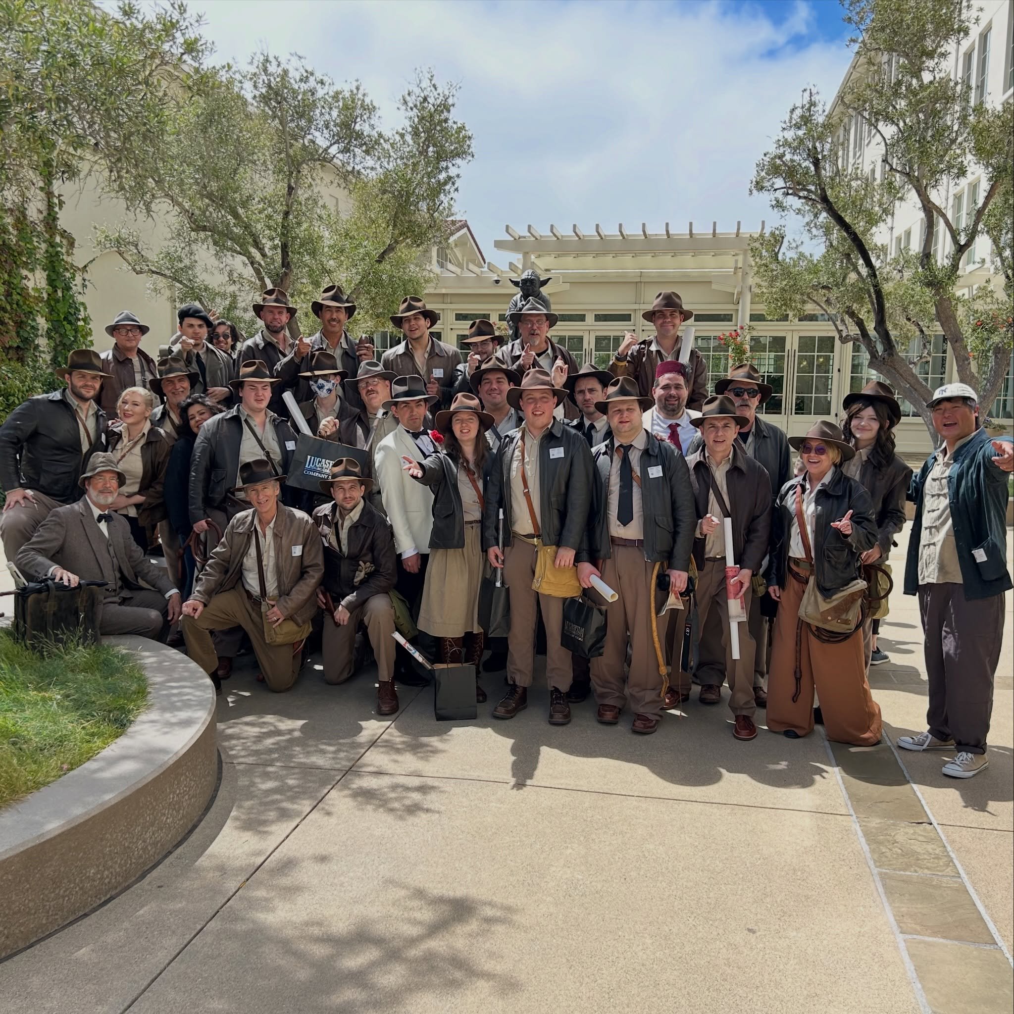 Happy May 4th.
A memory from our @thefortuneandgloryexpedition to the legendary Lucasfilm HQ Yoda Fountain&hellip;suited up in full Indy gear, chasing fortune and glory.
Huge thanks to @lucasfilm for welcoming us inside to explore the incredible art 