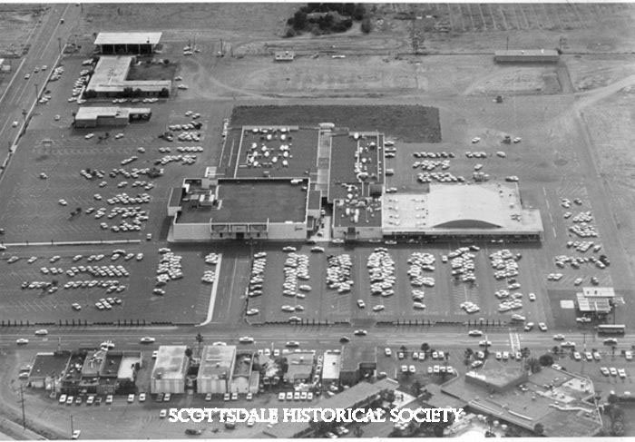 The northwest corner of Scottsdale and Camelback Roads had been farm fields, then the Scottsdale Jaycees' rodeo grounds for a few years in the late 1950s. Scottsdale's first shopping mall, Scottsdale Fashion Square, opened at the corner in the fall o