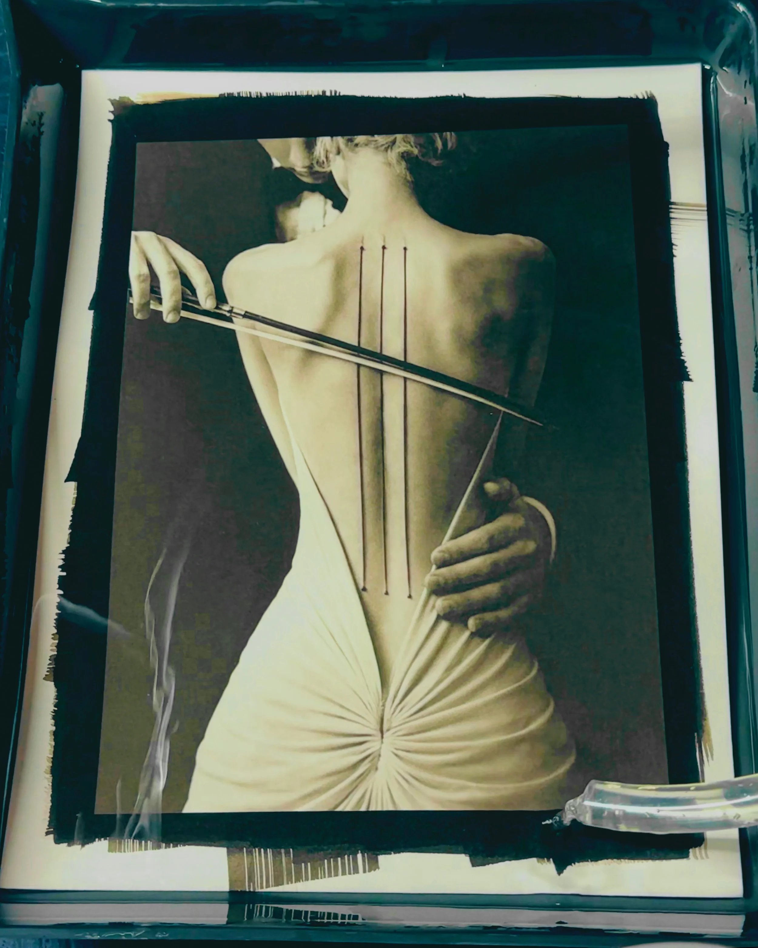 Tyler Shields fine art photograph of woman with cello, contemporary cinematic portrait, archival print