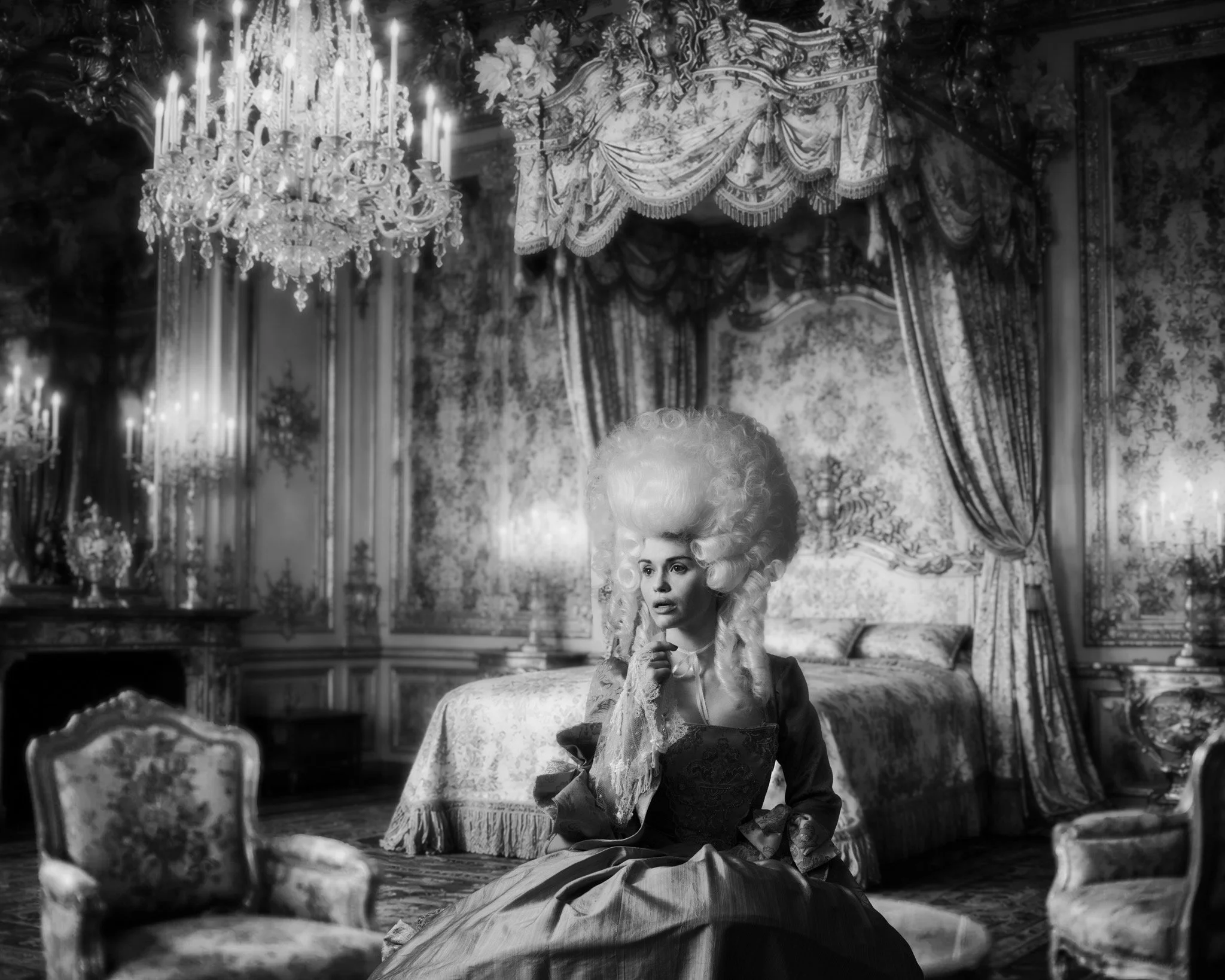 Queen's Bedchamber by Tyler Shields Black and White Photograph from his Decadence Series for Sale