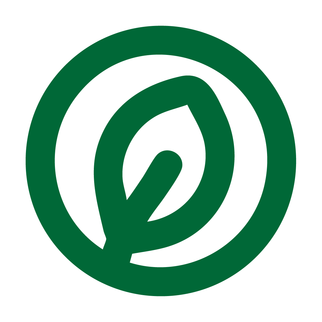 Green leaf inside a circle logo