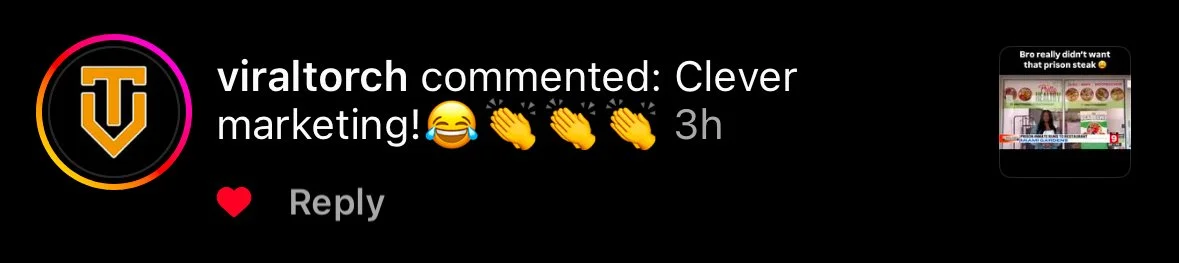 Screenshot of a social media comment praising clever marketing with laughing and clapping emojis.