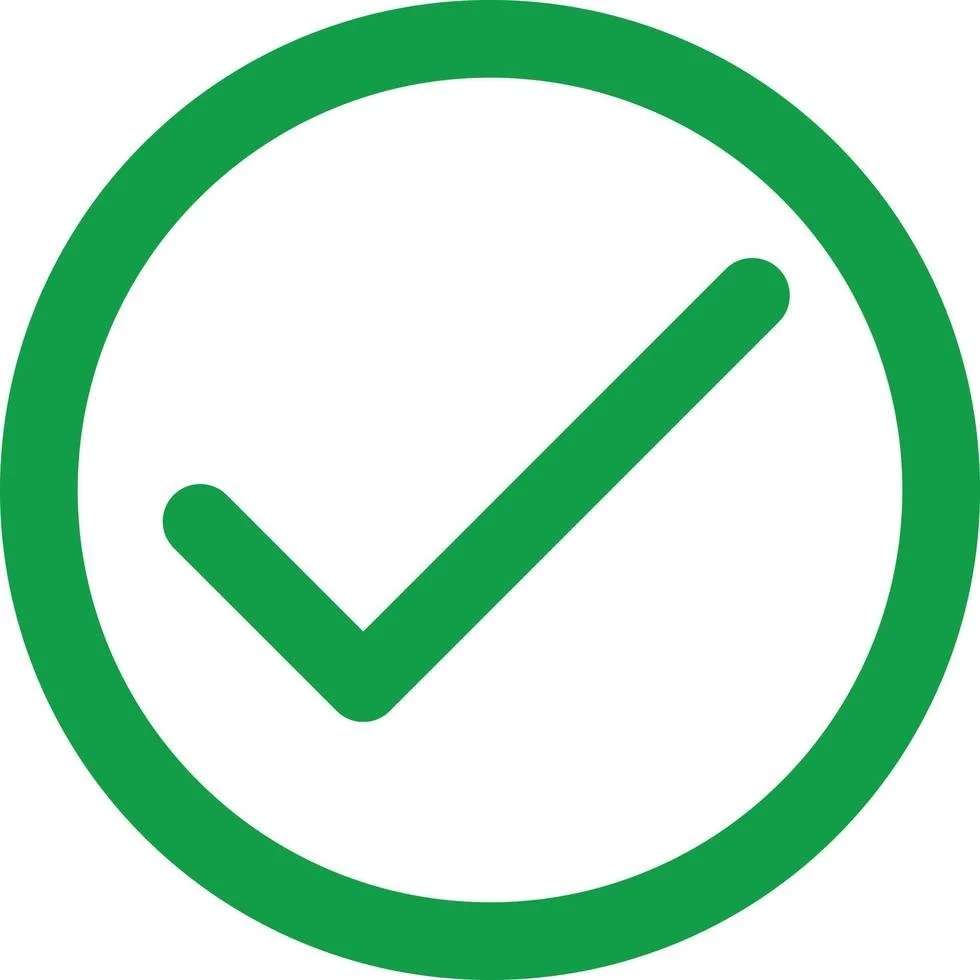 Green check mark inside a green circle on a white background.