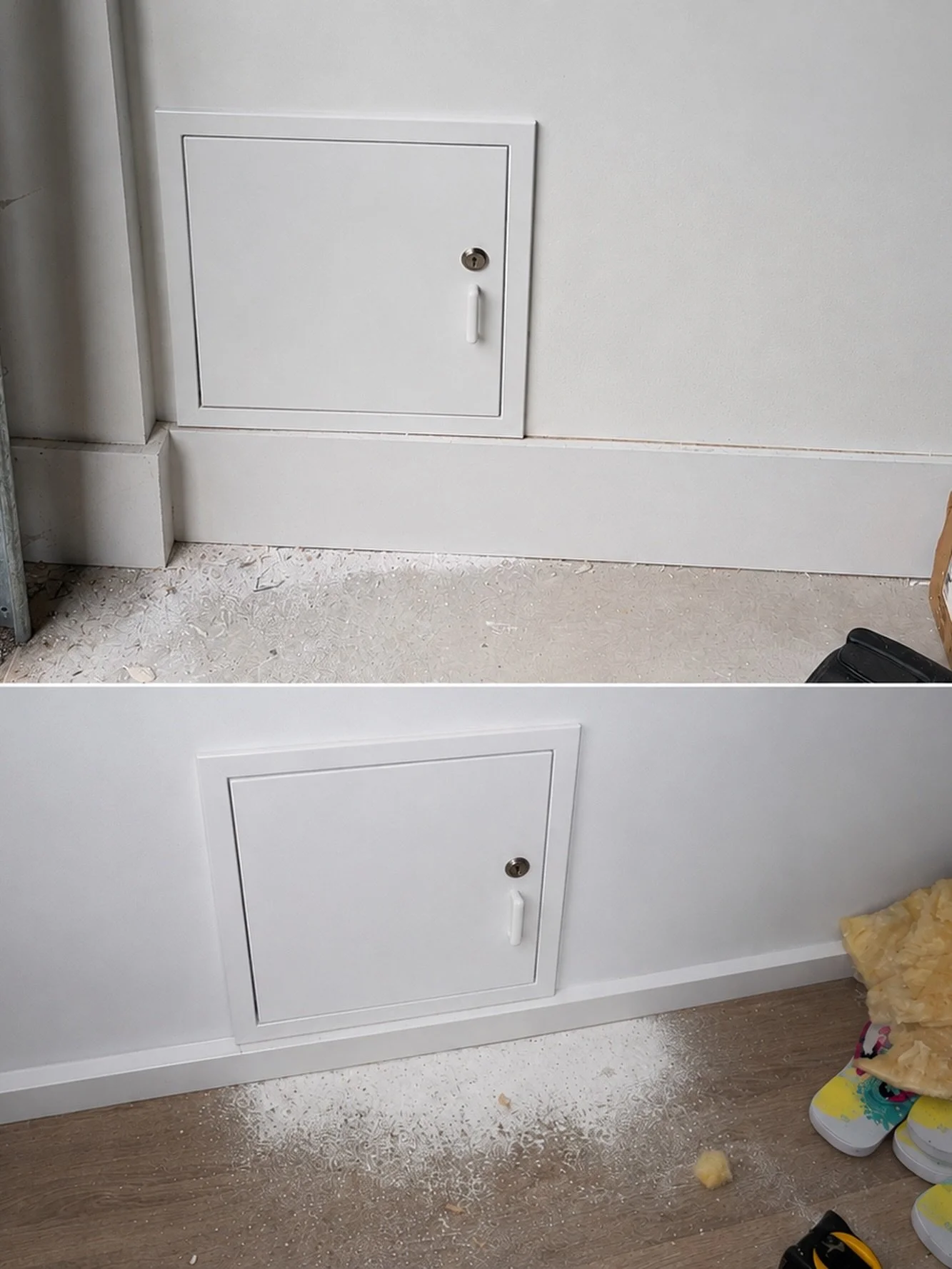 Engineers missed this on the build.. a short in the house caused the garage to not open locking this clients valuables in the garage without access due to the switchboard being located in the garage. With no way in, we have cut an access hole in the 