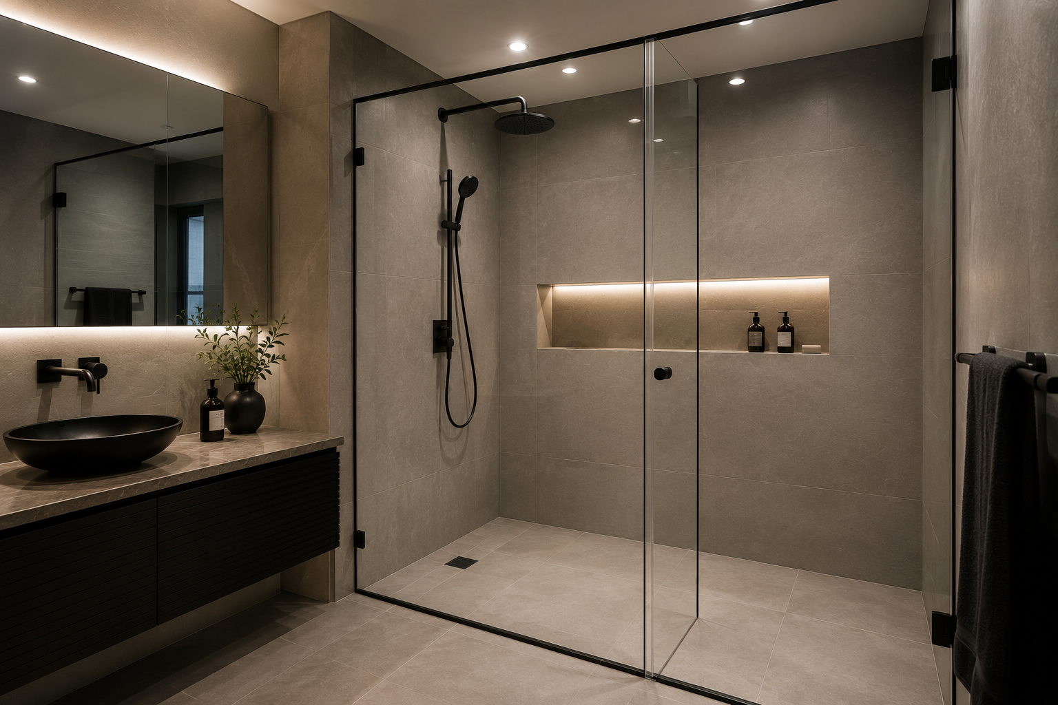 Frameless shower screen supplied and installed by Original Glazing in Melbourne