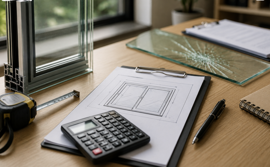 Glass replacement cost assessment with window measurements and broken glass