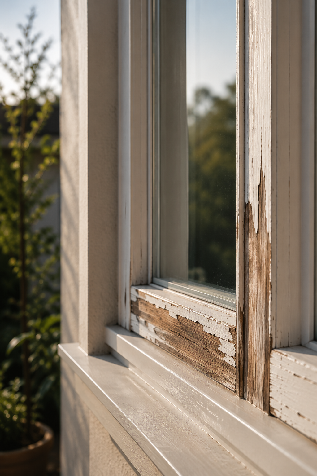 Damaged timber window frame requiring repair and restoration in Melbourne