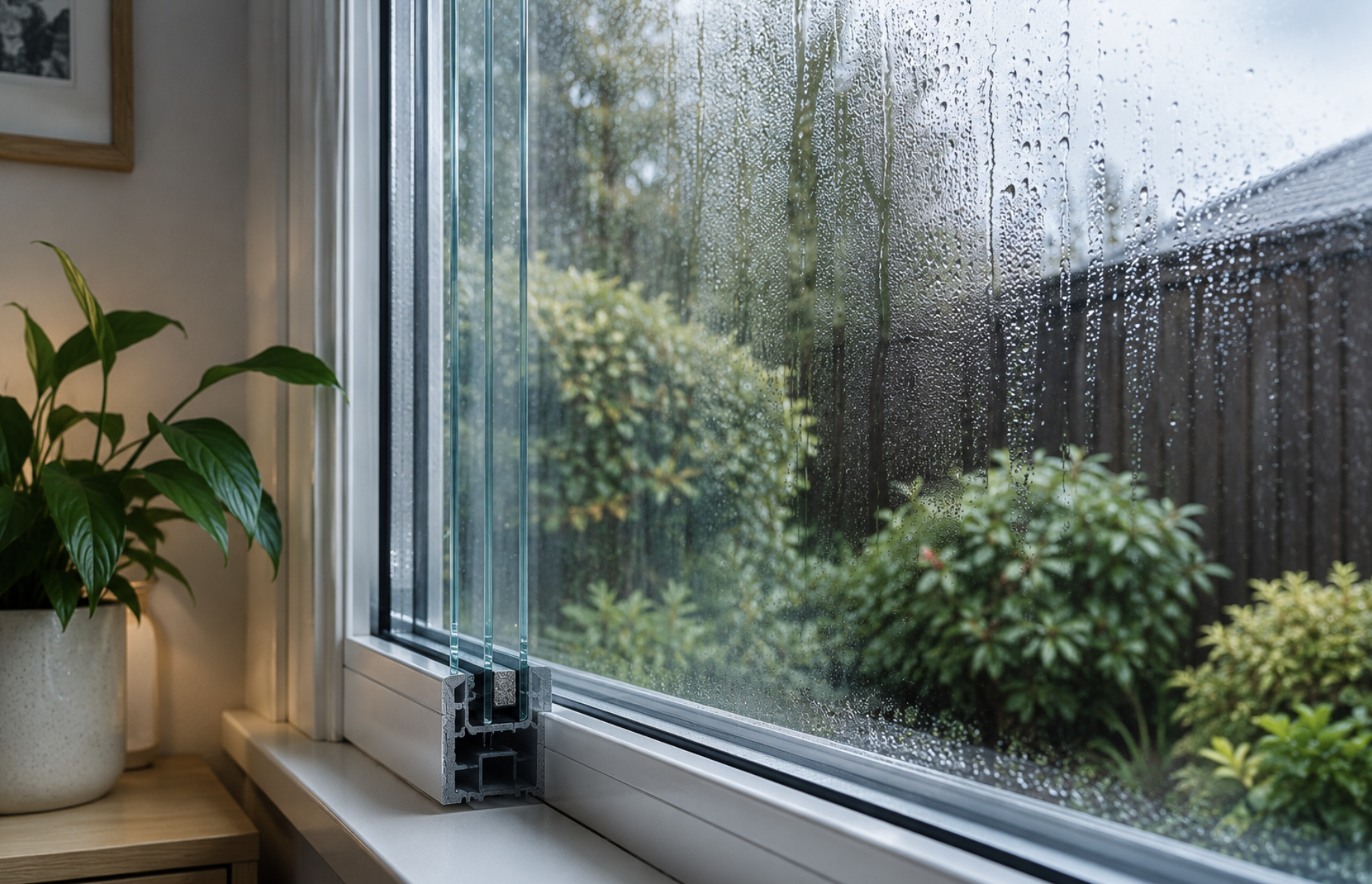 Condensation on a double glazed window in a Melbourne home
