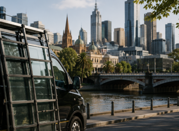 Glass repair and replacement service vehicle providing glazing services across Melbourne