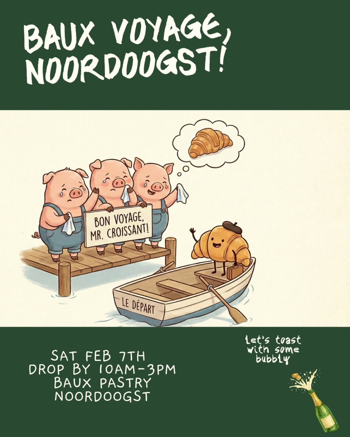 Hi everyone

❤️We will be open as usual :
24,30,31 Jan 
[9am-4pm]

🍾Come toast with us at our leaving Noordoogst party on

 Sat 7th Feb
 [10am-3pm]