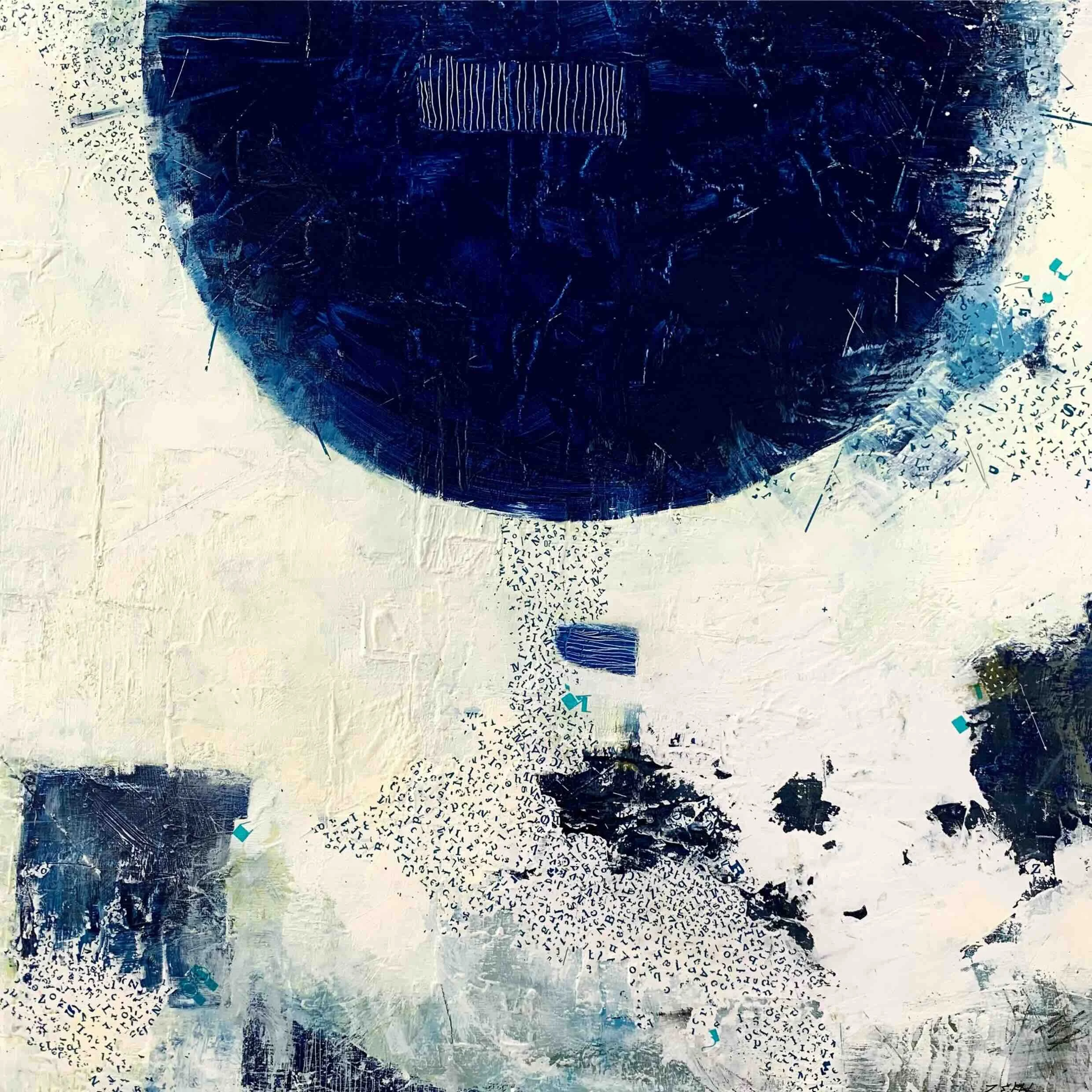 Zel Hunt | Blue Moon |Acrylic & Letraset on Canvas | 70 x 70 cm