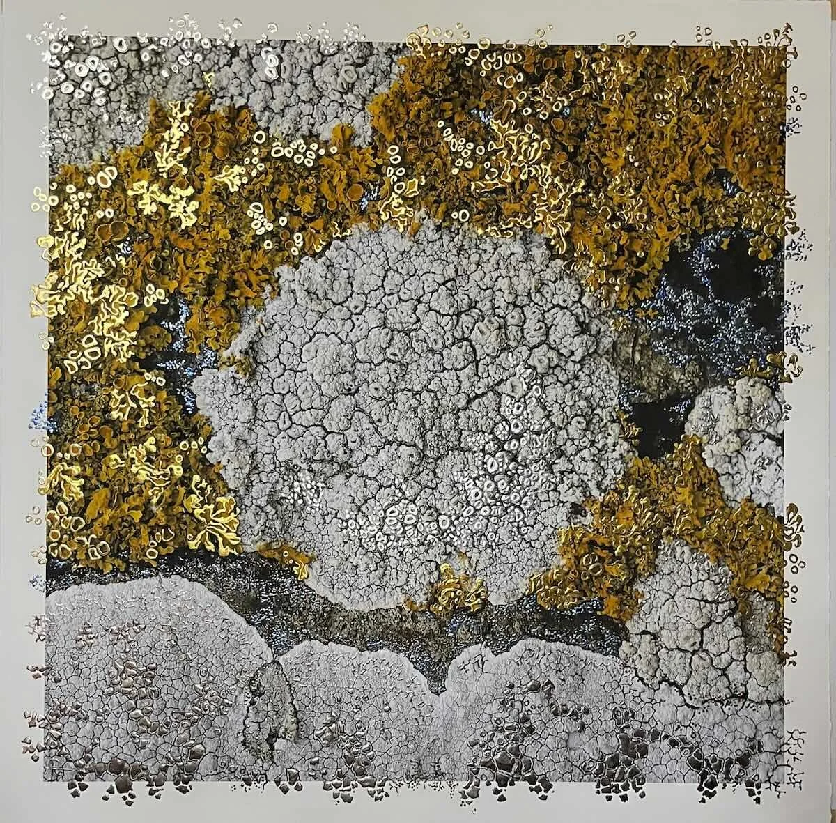 Moonrise at Dusk Mixed media with hand-applied metal leaf