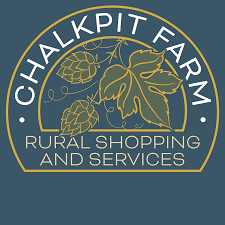Chalkpit Farm logo featuring hops, a hop cone, and leaves with text 'Chalkpit Farm. Rural shopping and services'.