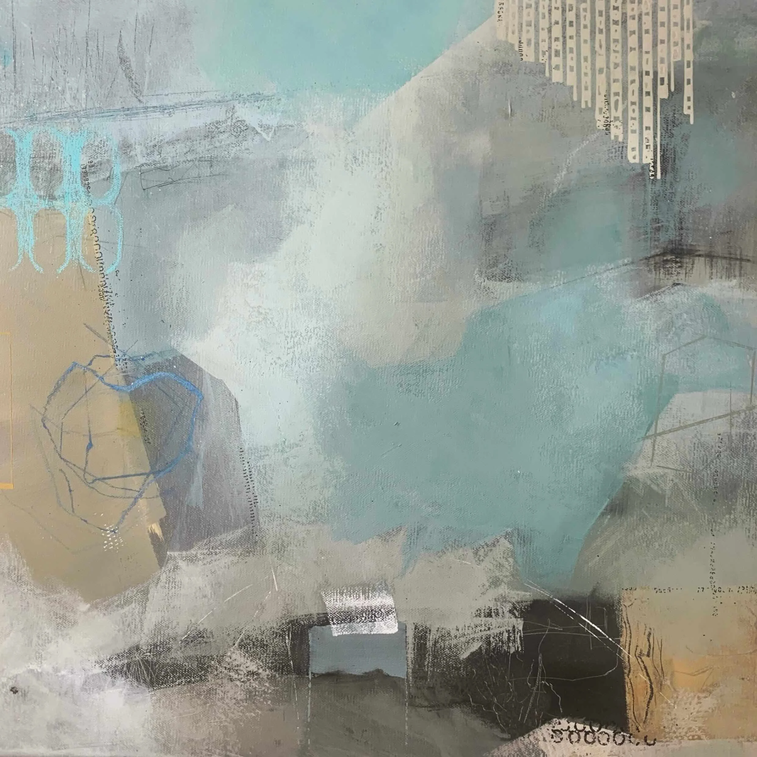 Zel Hunt | Bridging Horizons: Navigating the | Industrial Tides | Acrylic On Canvas | 
50 x 50 x 1.5 cm