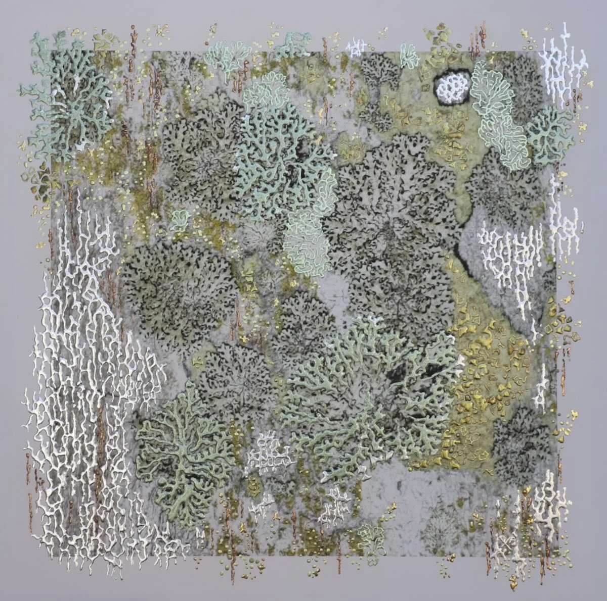 Secret Garden | 55 x 55 cm | Mixed media with hand-applied metal leaf