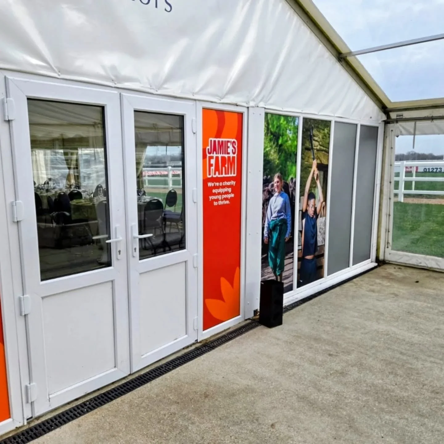 We were back at Plumpton Racecourse again, this time for @jamies_farm a brilliant local charity doing incredible work with young people.

Their event marquee needed window graphics, so it was an early start to get everything installed and looking spo