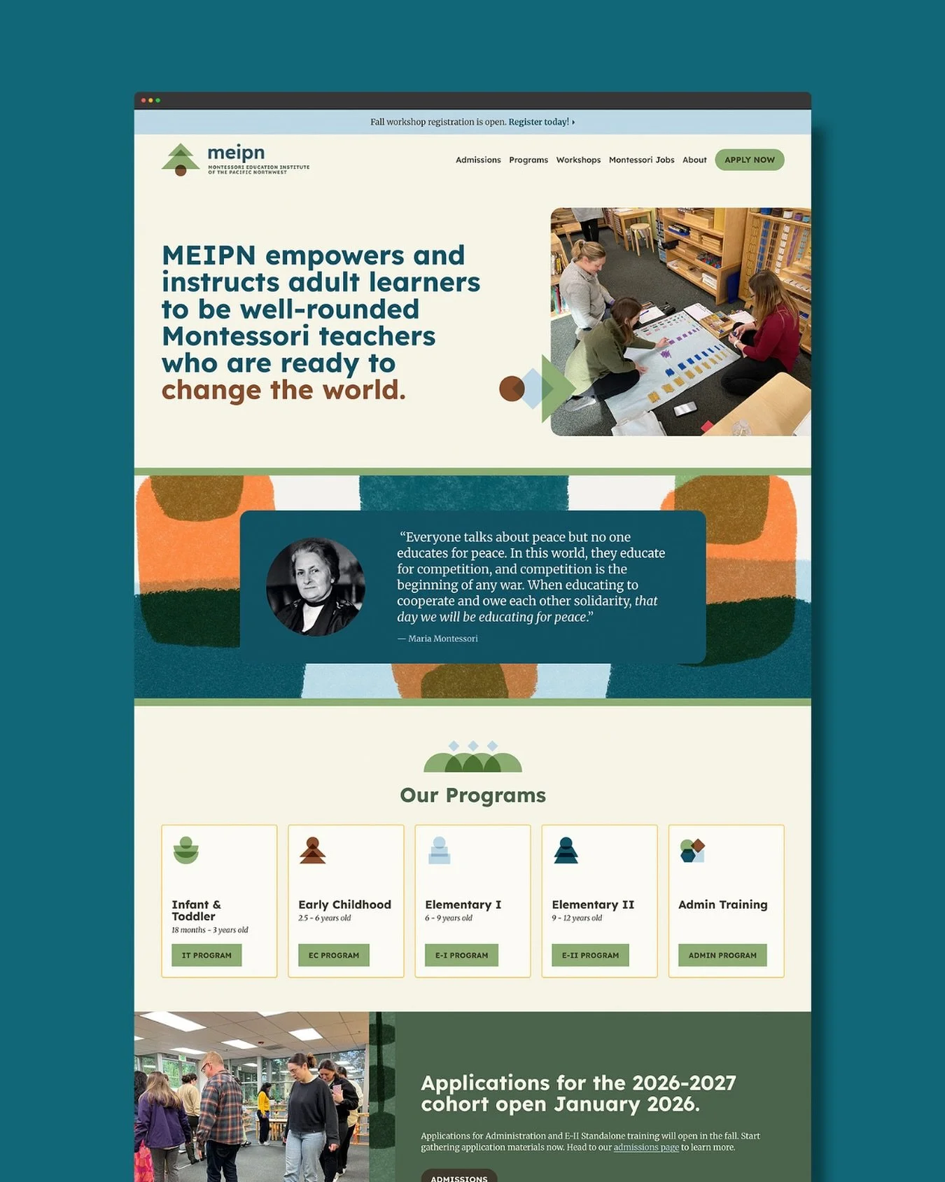 We began @meipn.wa&rsquo;s website design process by reorganizing their existing content to simplify their navigation. Then, we used visual indicators like shape icons and program-specific color schemes to make it easy for visitors to distinguish bet